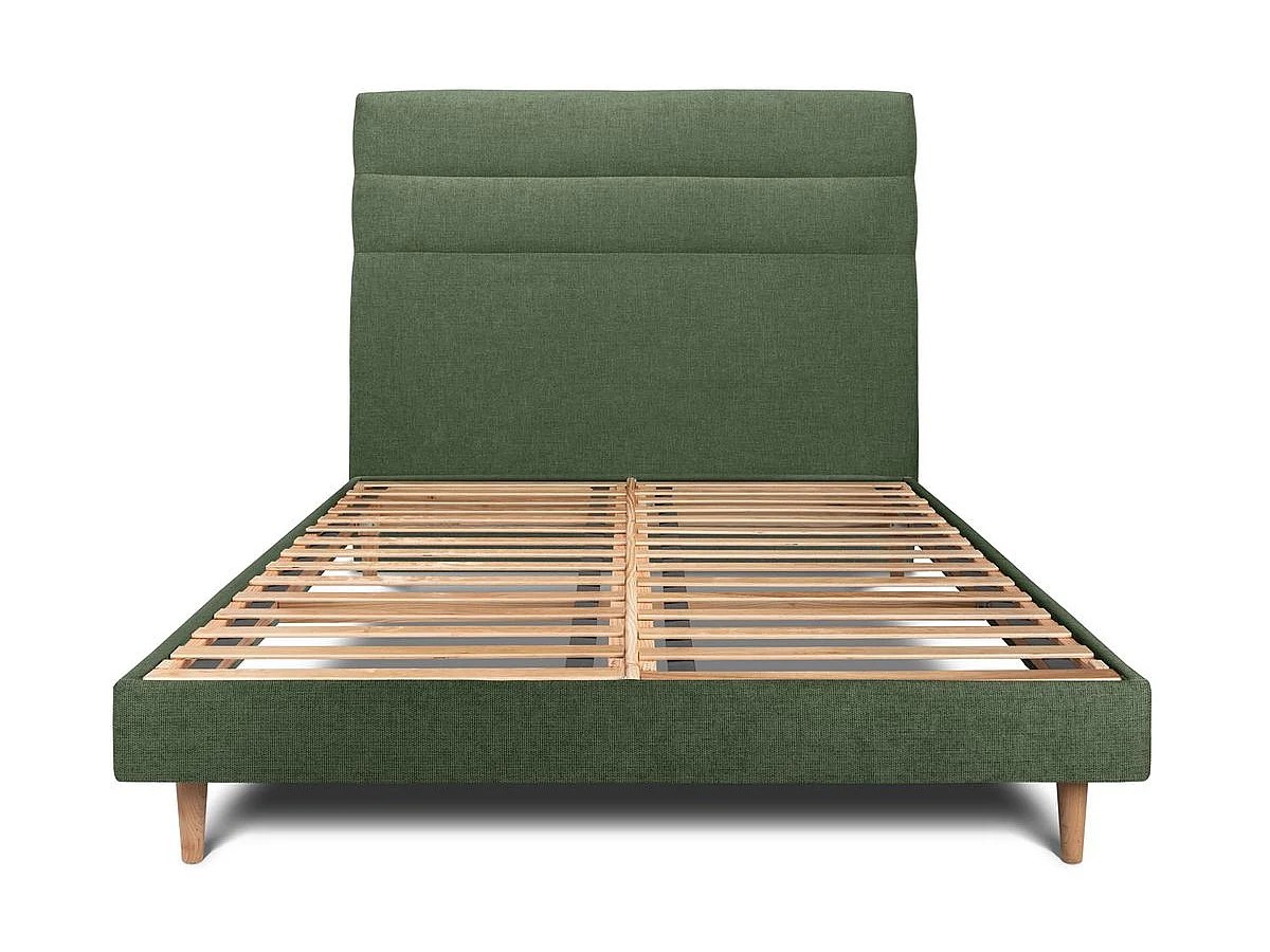 Lit 140x200cm avec tête de lit lignes tissu et sommier kit vert - Hauteur totale : 29cm