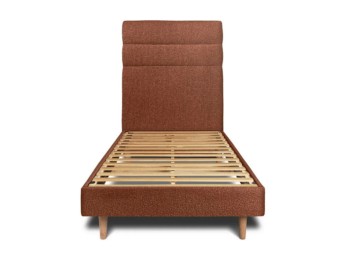 Lit 90x190cm avec tête de lit lignes bouclette et sommier kit Terracotta - Hauteur totale : 29cm