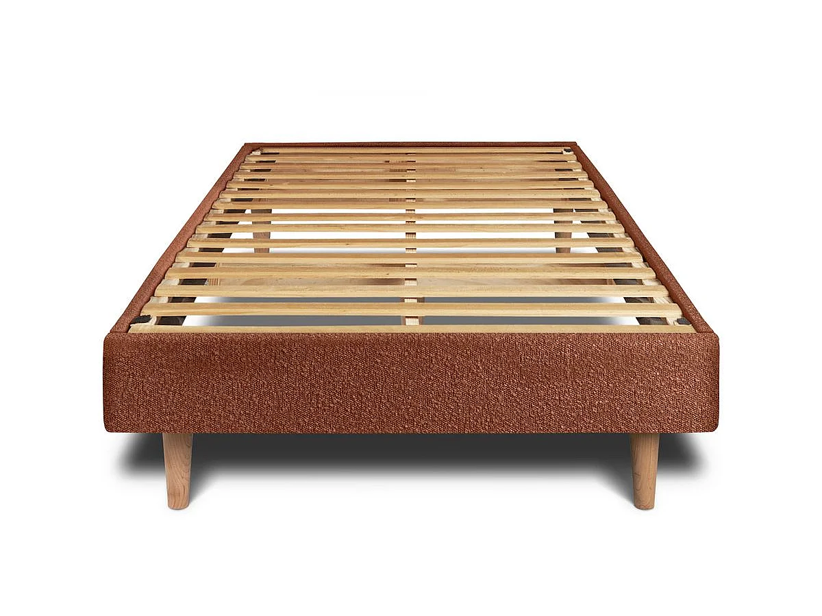 Lit 90x190cm avec tête de lit lignes bouclette et sommier kit Terracotta - Hauteur totale : 29cm