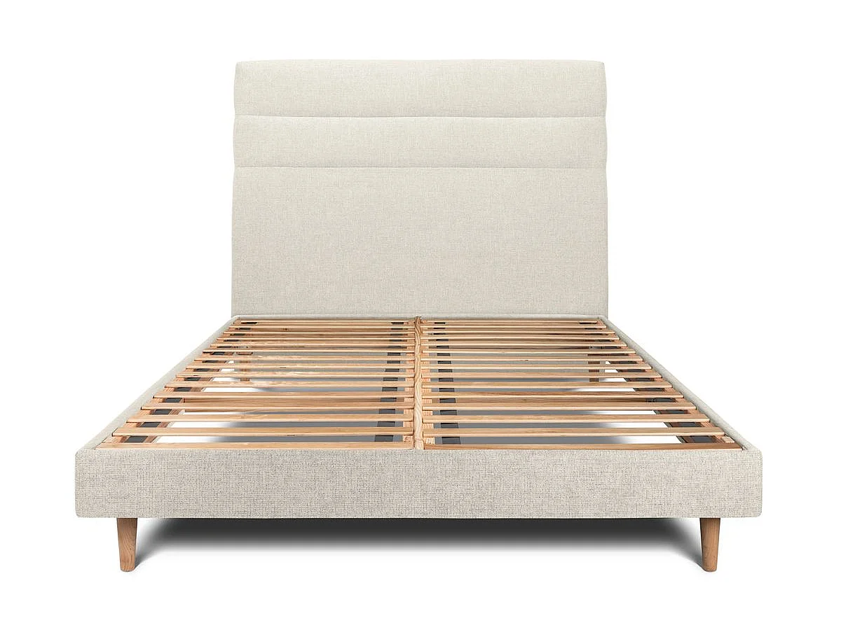 Lit 140x200cm avec tête de lit lignes tissu et sommier kit Beige clair - Hauteur totale : 29cm
