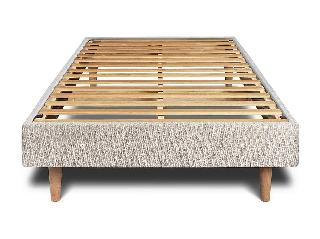 Lit 90x190cm avec tête de lit lignes bouclette et sommier kit Beige - Hauteur totale : 29cm