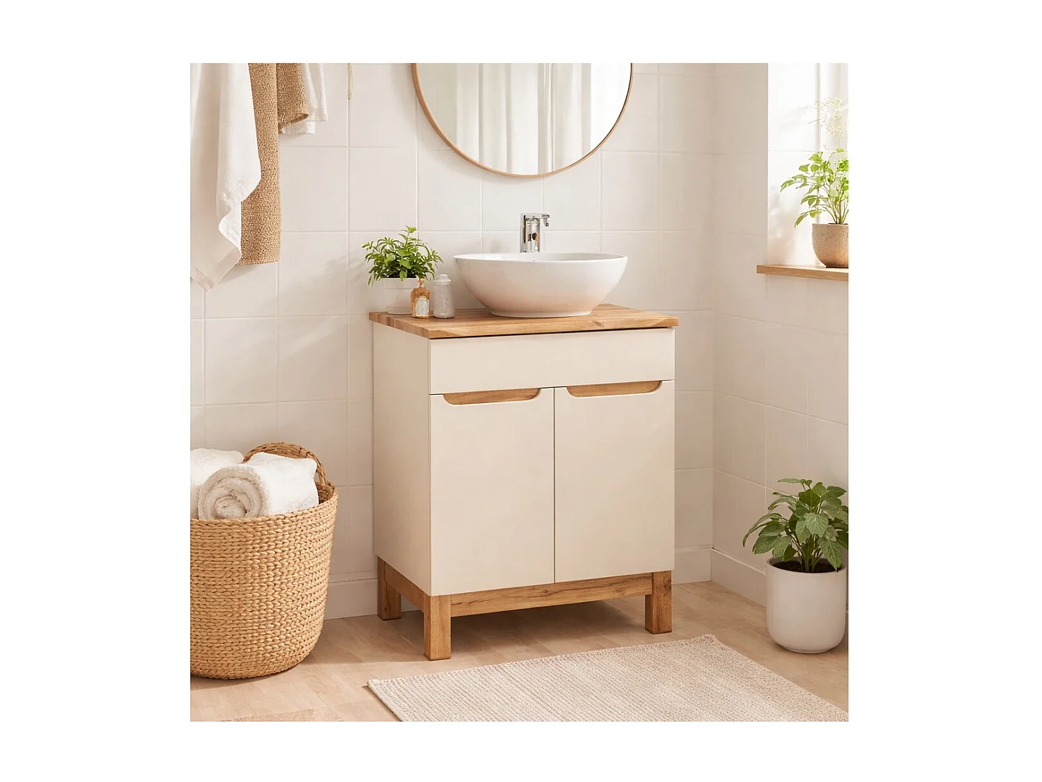 ERMANO set kasjmier 60cm: onderkast + schuin aflopende wastafelblad + opzetwastafel wit