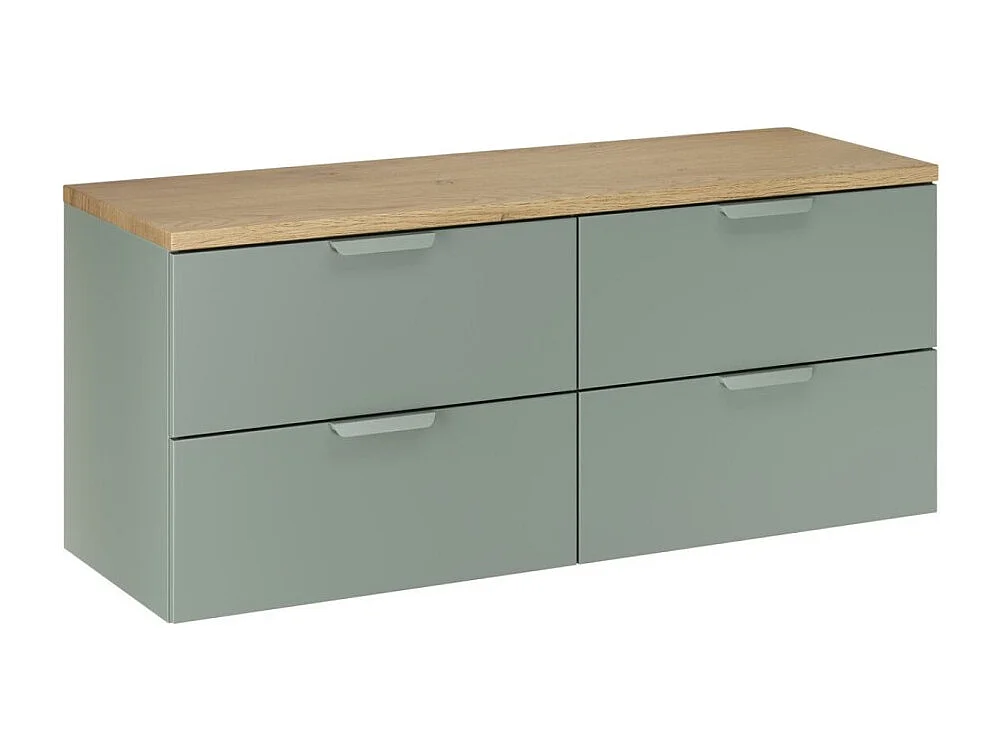 Conjunto para baño OSTER 120cm: muebles bajo lavabo con cajones verde salvia + encimera para lavabo efecto roble claro