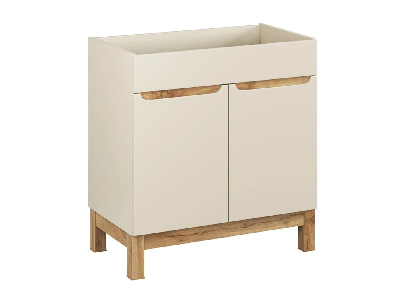Badkamerset ERMANO kasjmier en eikenlook 80cm: onderkast + ingebouwde witte wastafel