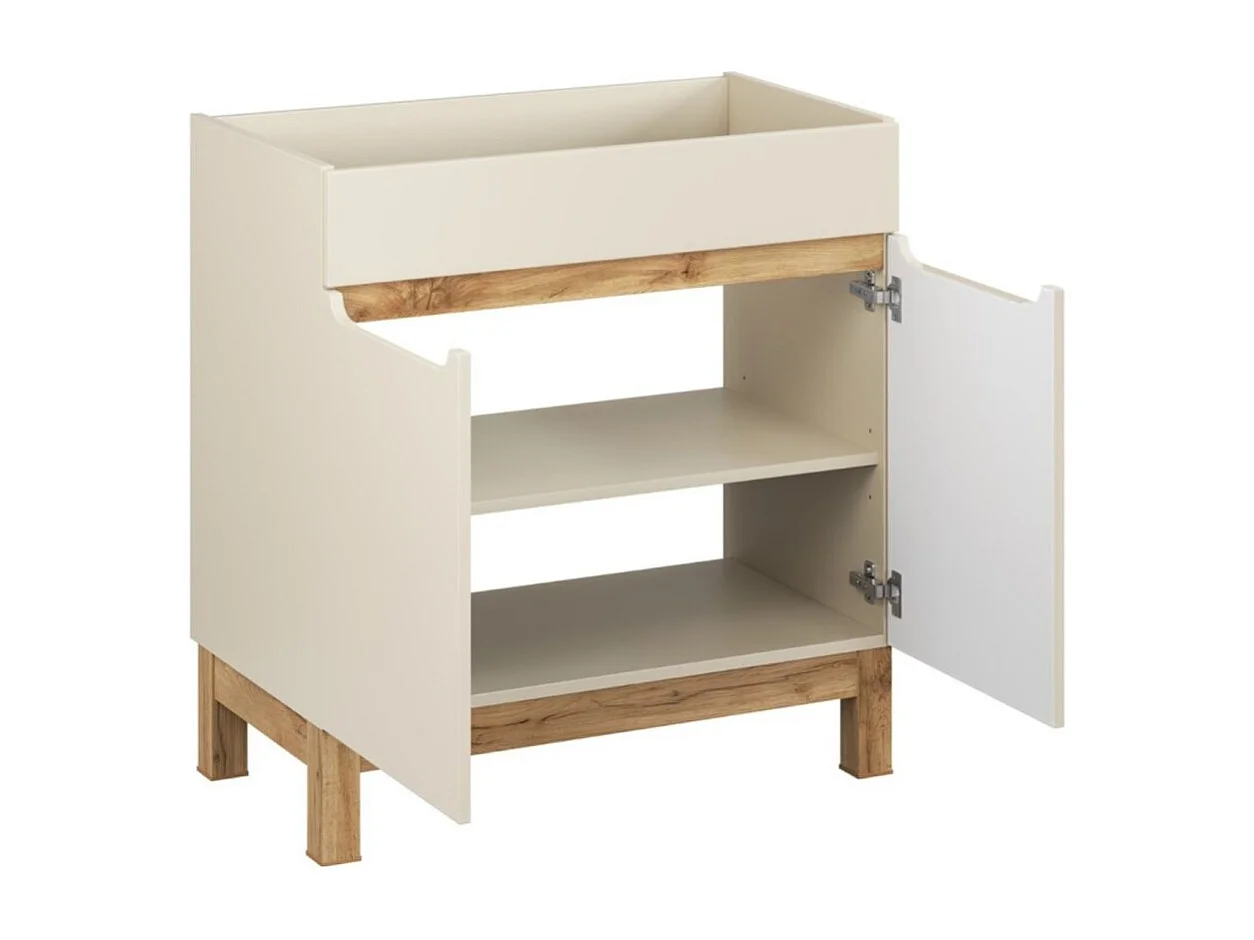 Badkamerset ERMANO kasjmier en eikenlook 80cm: onderkast + ingebouwde witte wastafel