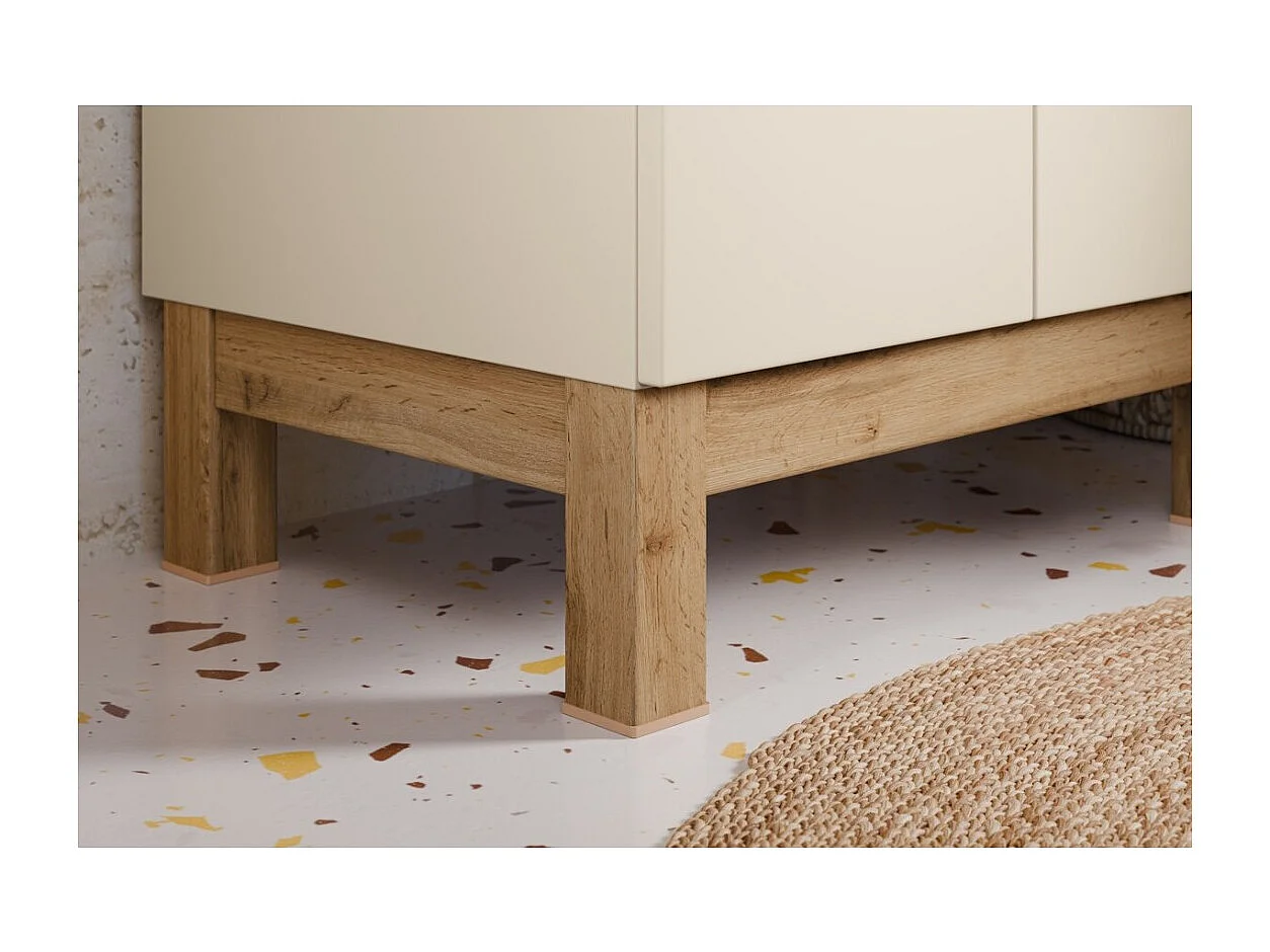 Badkamerset ERMANO kasjmier en eikenlook 80cm: onderkast + ingebouwde witte wastafel