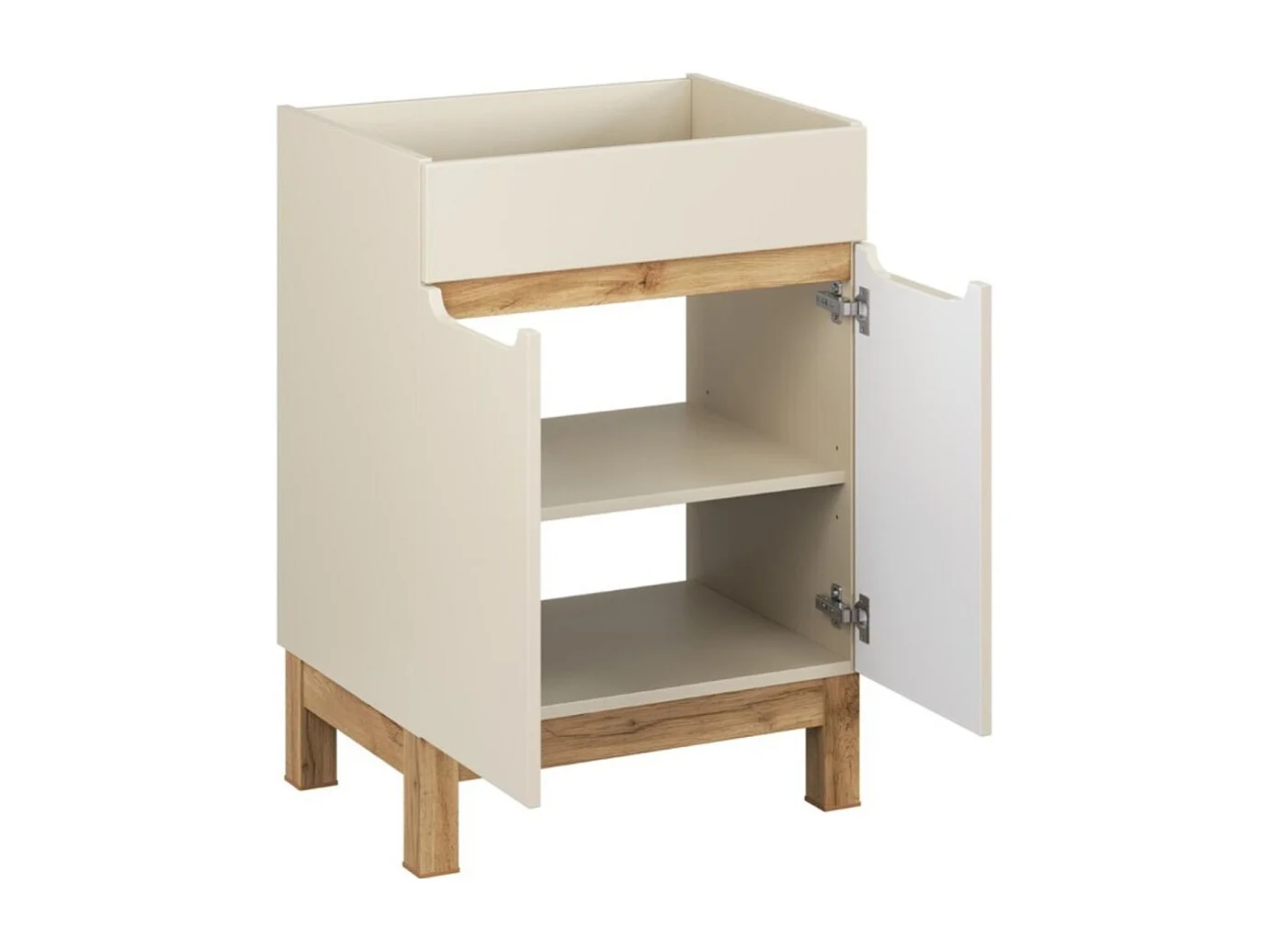 Badkamerset ERMANO kasjmier en eikenlook 60cm: onderkast + ingebouwde witte wastafel