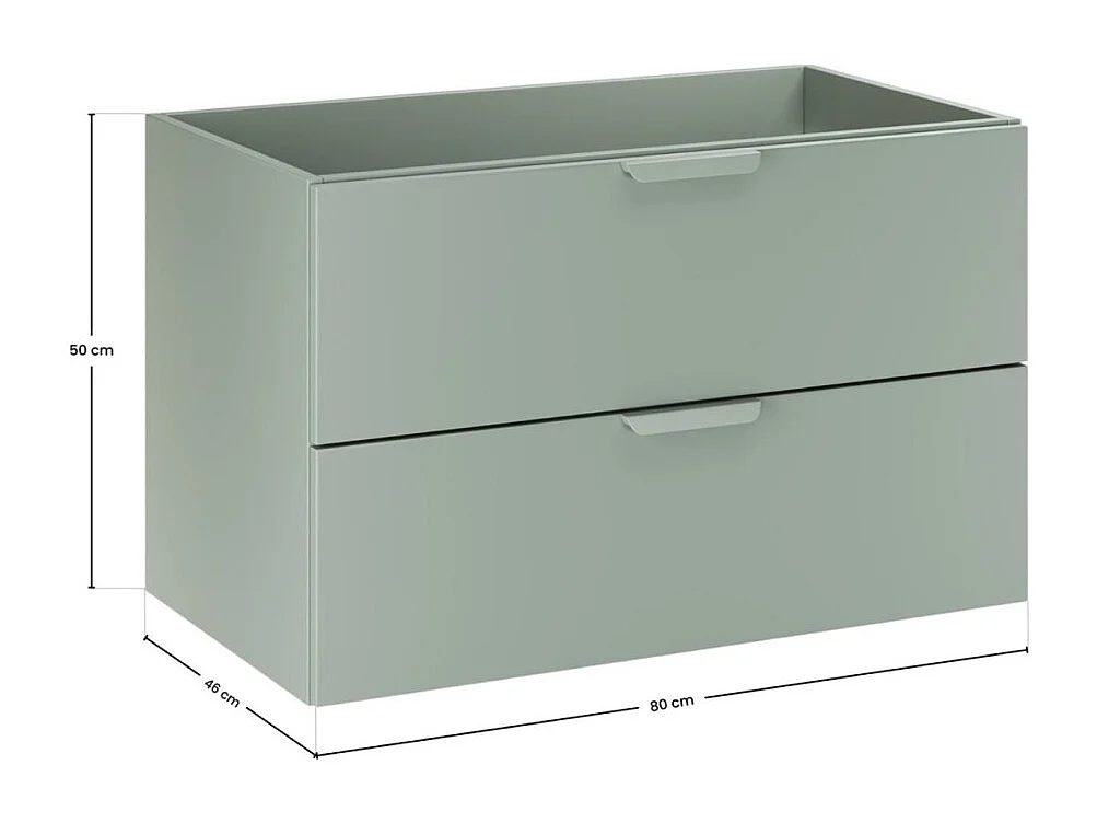 Conjunto OSTER 120cm: muebles bajo lavabo con cajones en verde salvia y nichos visibles + encimera para lavabo + lavabo sobre encimera blanco