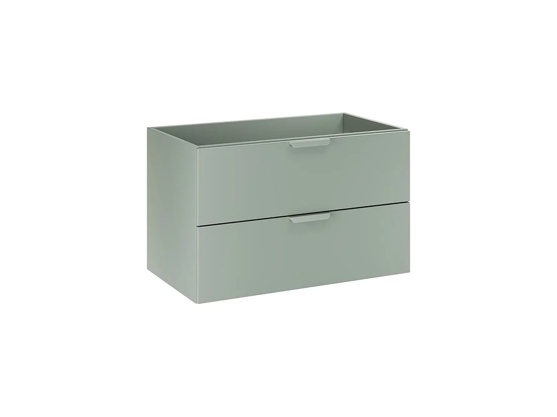 Conjunto OSTER 120cm: muebles bajo lavabo con cajones en verde salvia y nichos visibles + encimera para lavabo + lavabo sobre encimera blanco