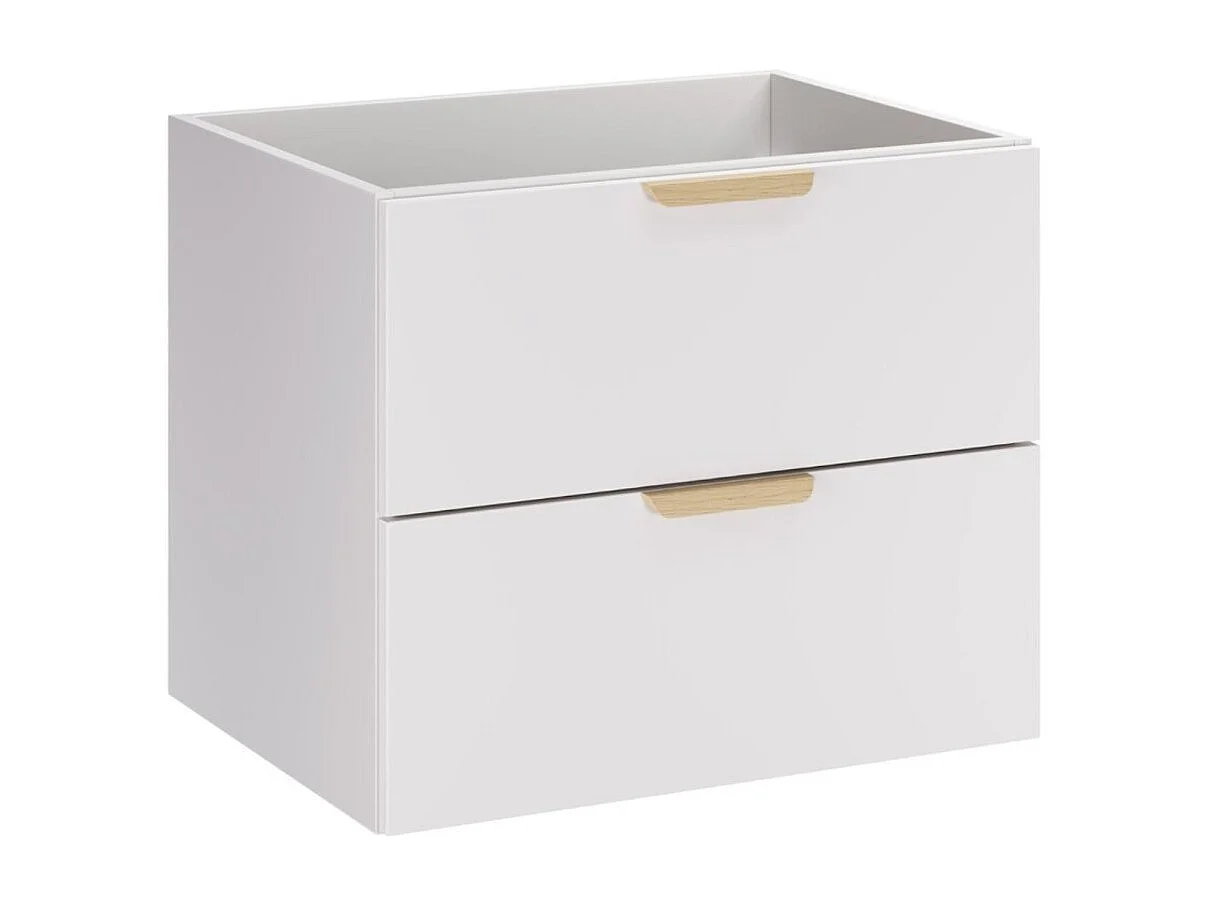 Hangend badkamermeubelset OSTER 60cm: wit onderkastmeubel met lades + ingebouwde witte wastafel