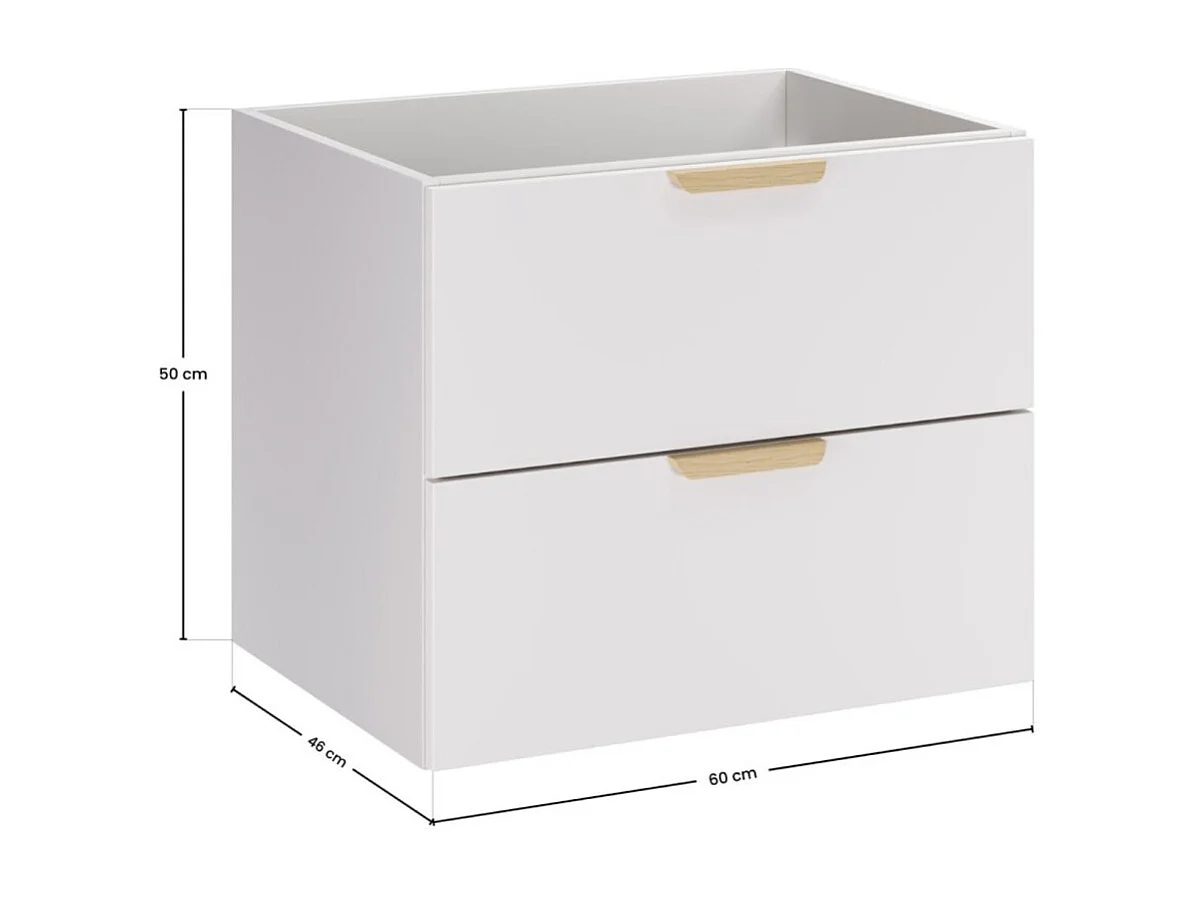 Hangend badkamermeubelset OSTER 60cm: wit onderkastmeubel met lades + ingebouwde witte wastafel