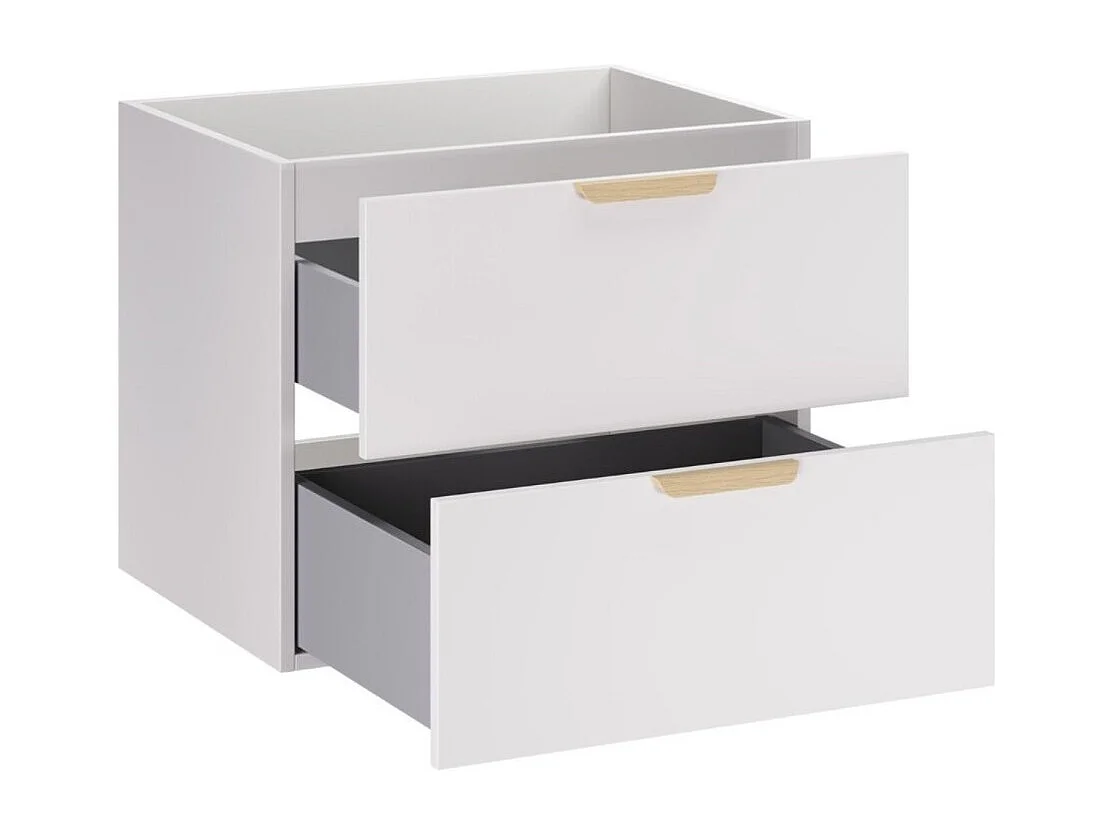 Hangend badkamermeubelset OSTER 60cm: wit onderkastmeubel met lades + ingebouwde witte wastafel