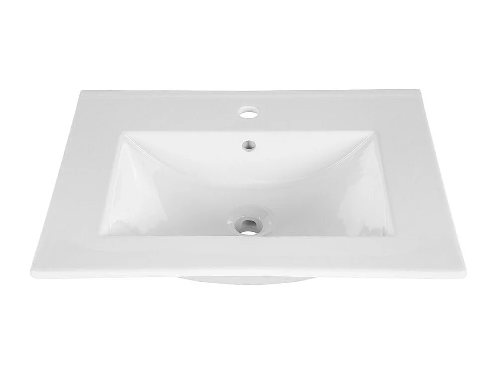 Hangend badkamermeubelset OSTER 60cm: wit onderkastmeubel met lades + ingebouwde witte wastafel