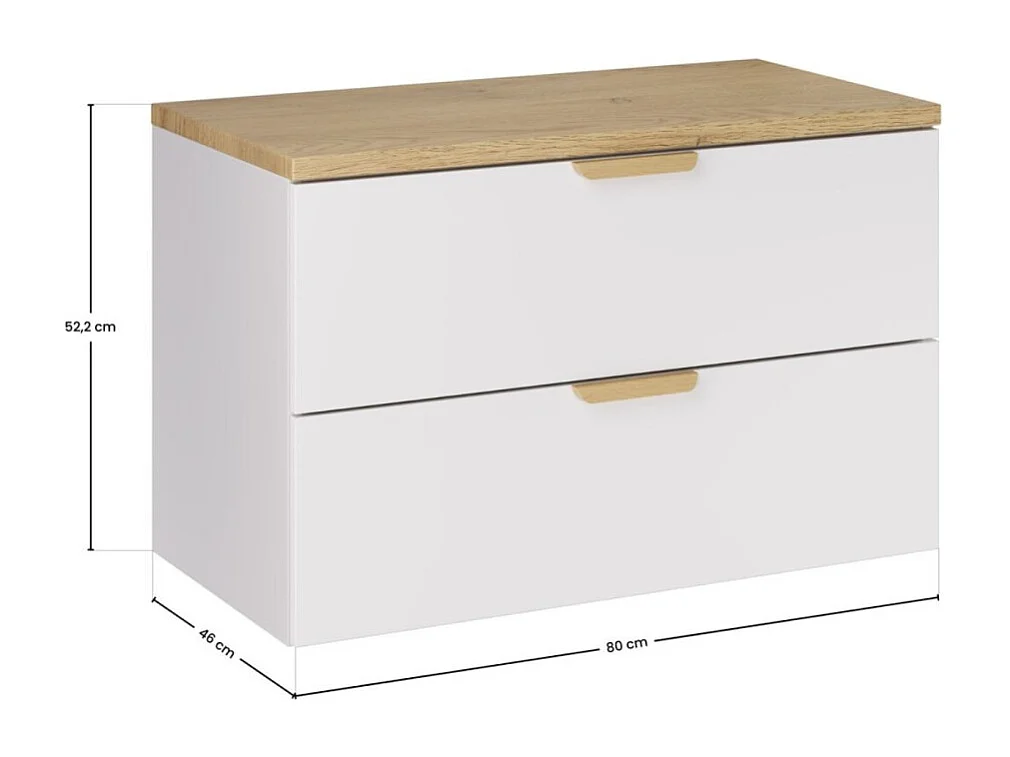 Hängendes Badezimmer-Set OSTER 80cm: Unterschrank mit weißen Schubladen + Waschtischplatte in heller Eichenoptik