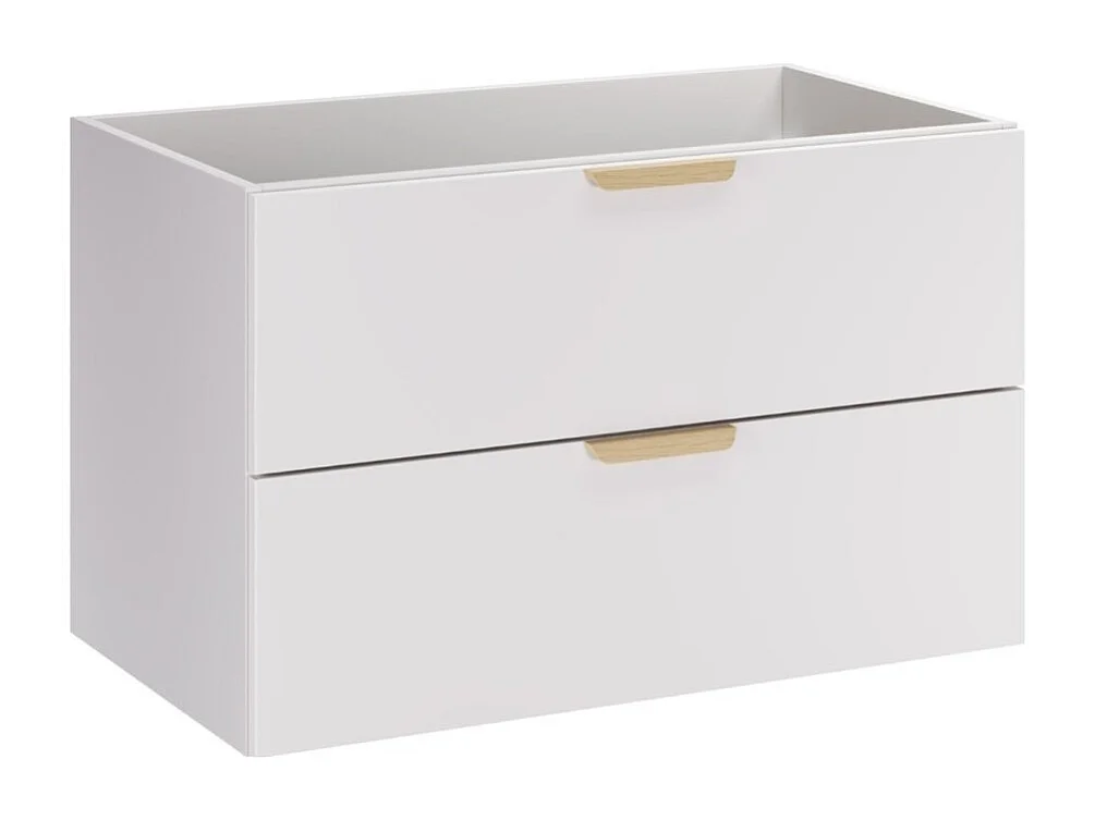 Hängendes Badezimmer-Set OSTER 80cm: Unterschrank mit weißen Schubladen + Waschtischplatte in heller Eichenoptik