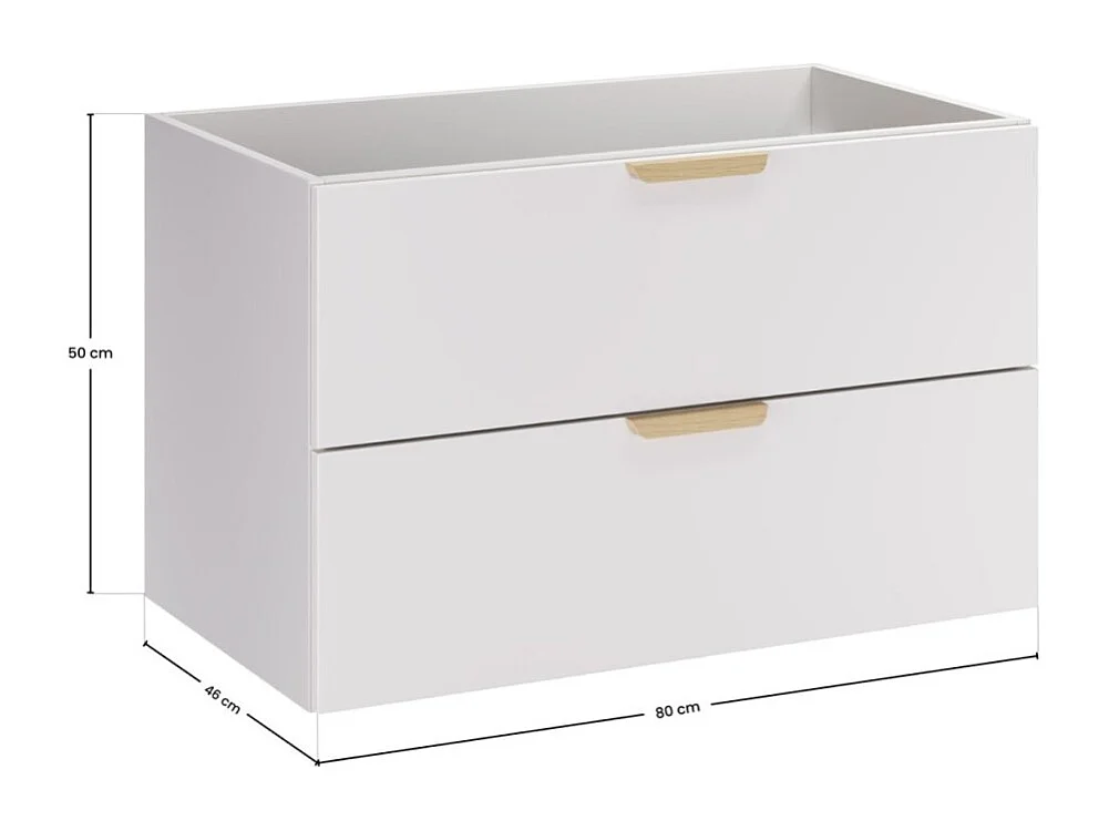 Hängendes Badezimmer-Set OSTER 80cm: Unterschrank mit weißen Schubladen + Waschtischplatte in heller Eichenoptik