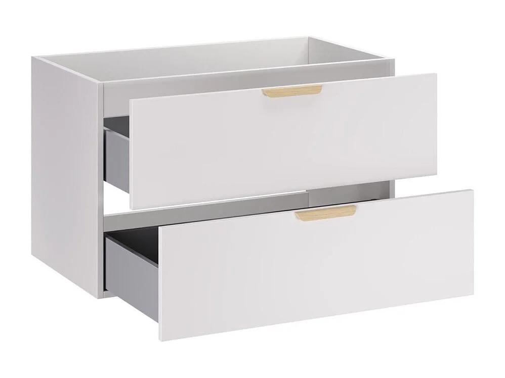 Hängendes Badezimmer-Set OSTER 80cm: Unterschrank mit weißen Schubladen + Waschtischplatte in heller Eichenoptik