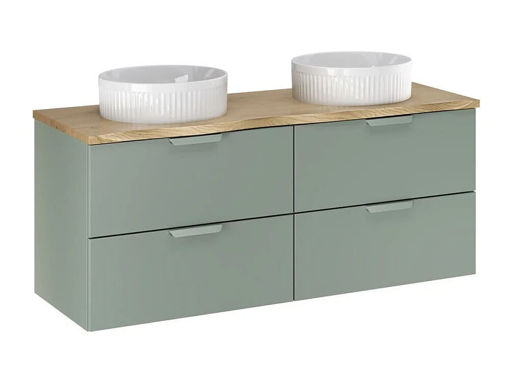 Geschorste badkamerset OSTER 60cm: saliegroene onderkast met laden + ingebouwde witte wastafel