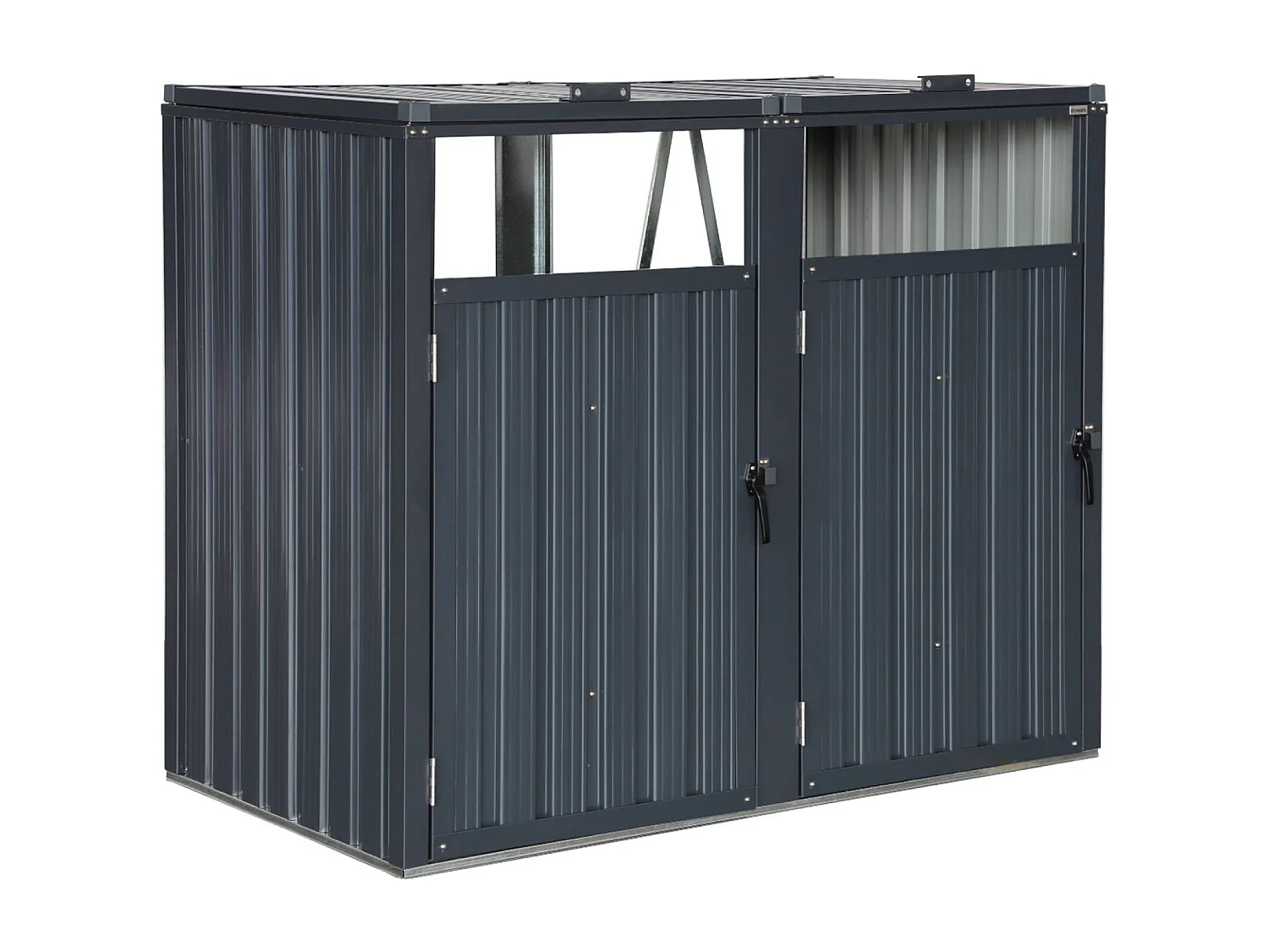 Cache poubelle gris en acier galvanisé. 2 places L 146 x P 82 x H 124 cm