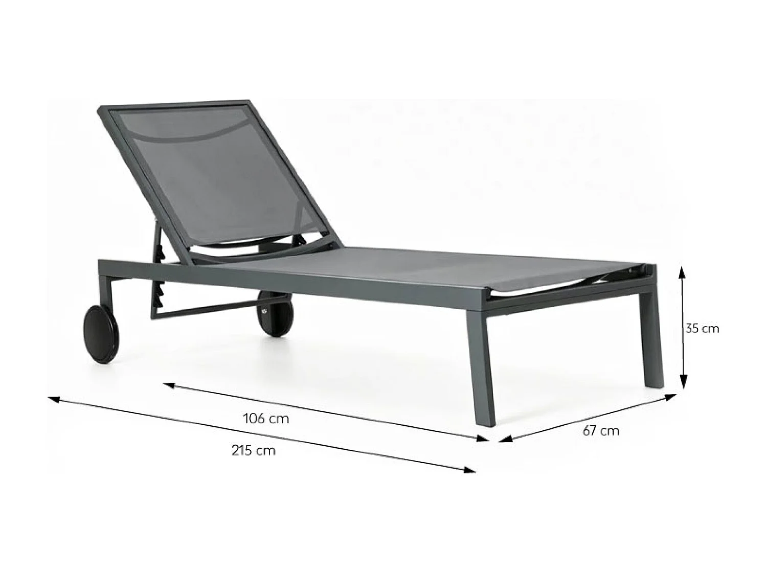 Lot de 2 bains de soleil inclinables gris foncé avec roues en aluminium CUBA