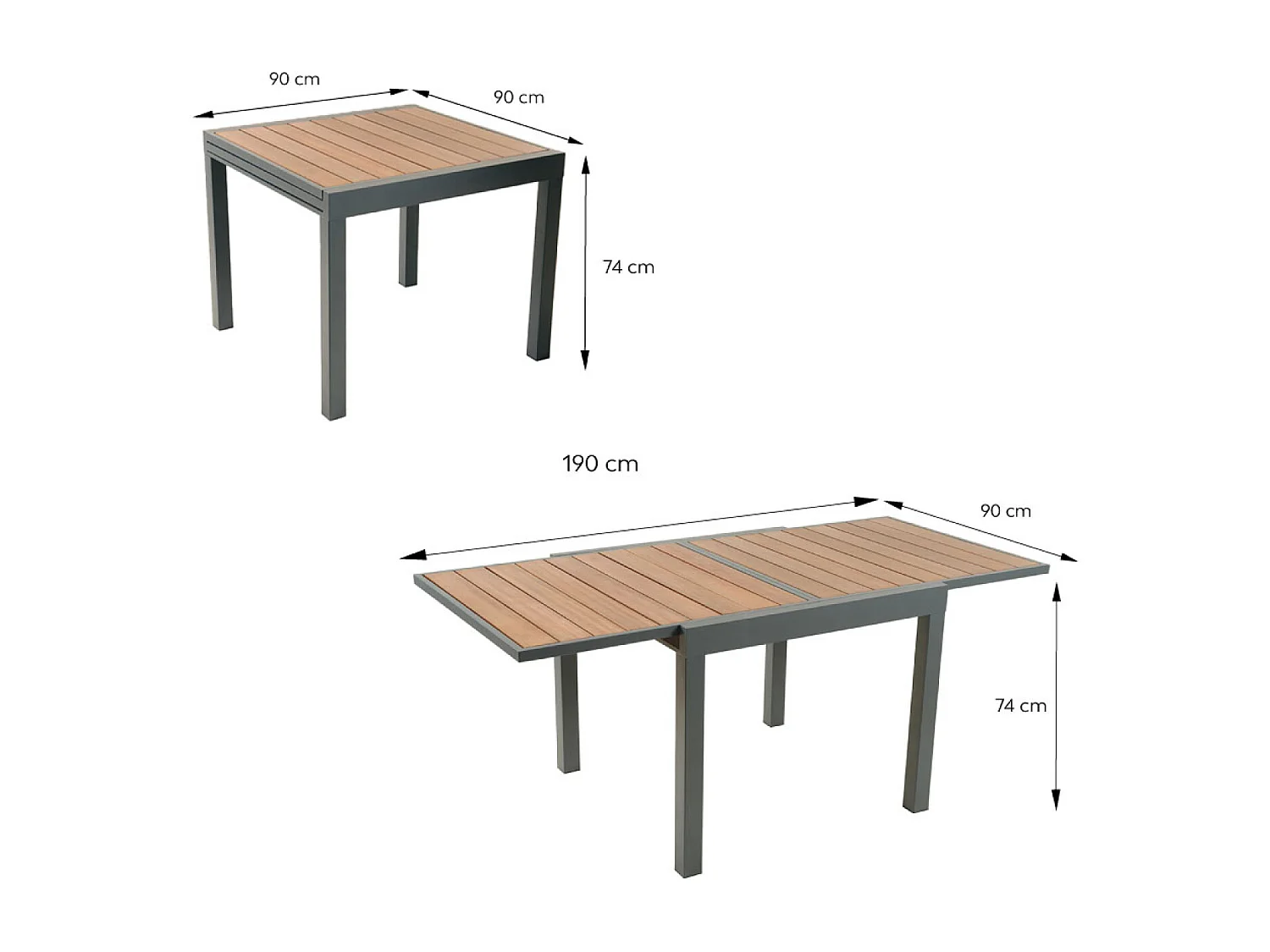 Table de jardin extensible 180 cm en aluminium et bois d'eucalyptus NIDO