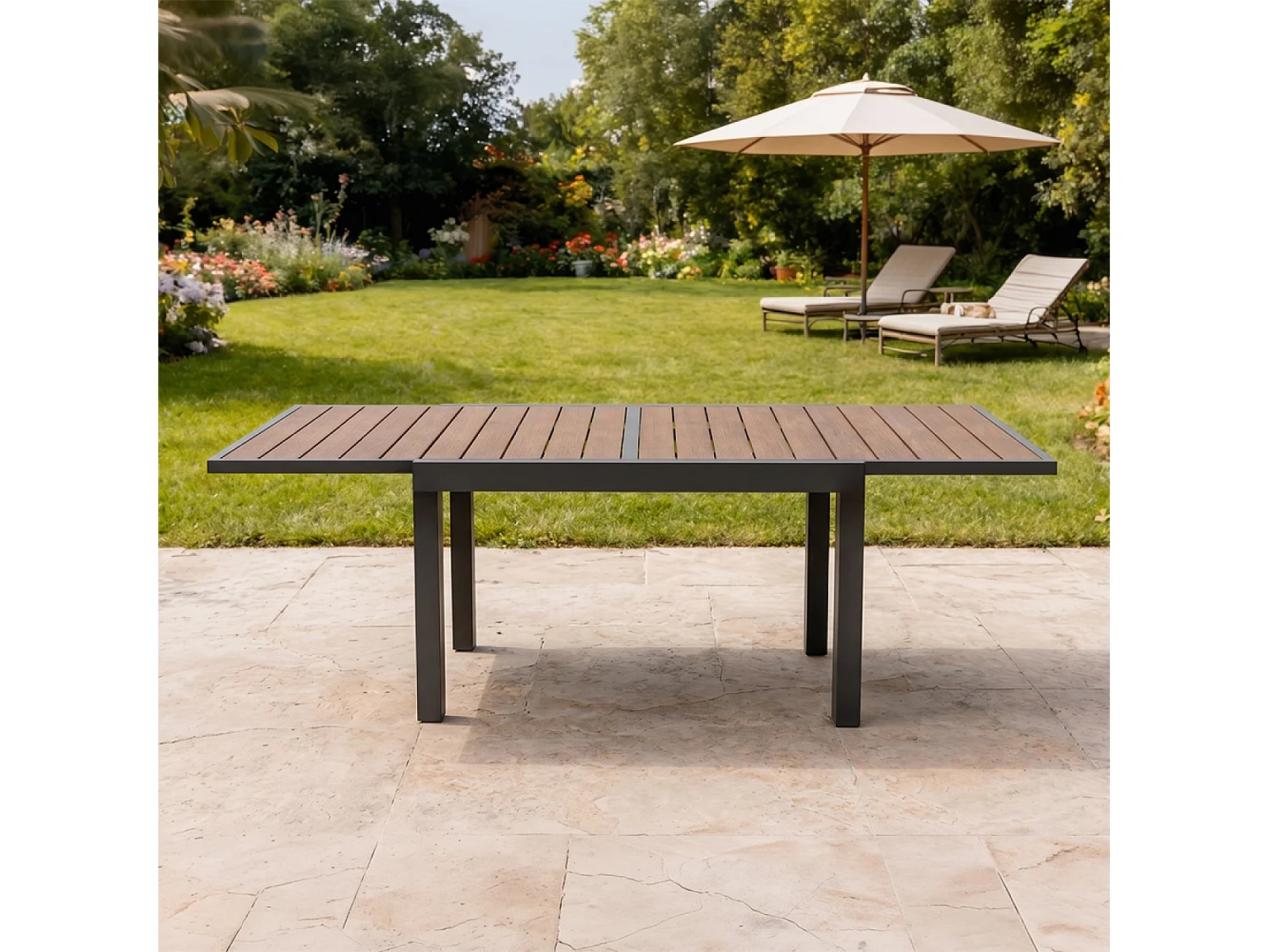 Table de jardin extensible 180 cm en aluminium et bois d'eucalyptus NIDO