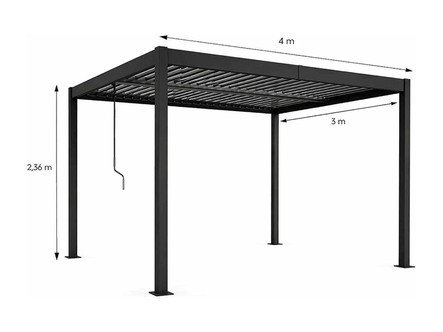 Pergola bioclimatique structure et lames orientables en aluminium noir 4x3m RHODES