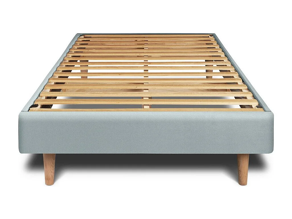 Lit 90x200cm avec tête de lit capitonnée velours et sommier kit Gris bleuté - Hauteur totale : 29cm