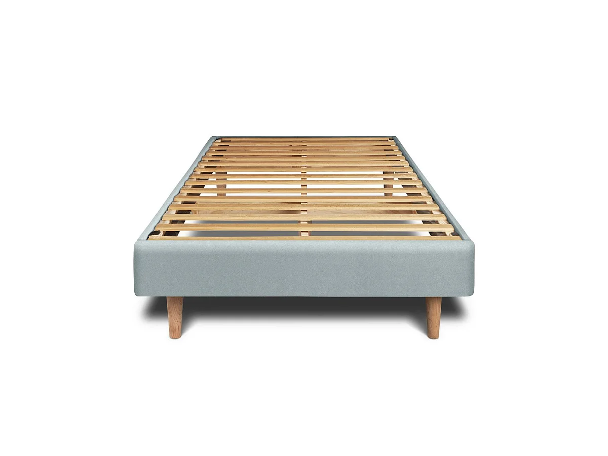 Lit 90x200cm avec tête de lit capitonnée velours et sommier kit Gris bleuté - Hauteur totale : 29cm