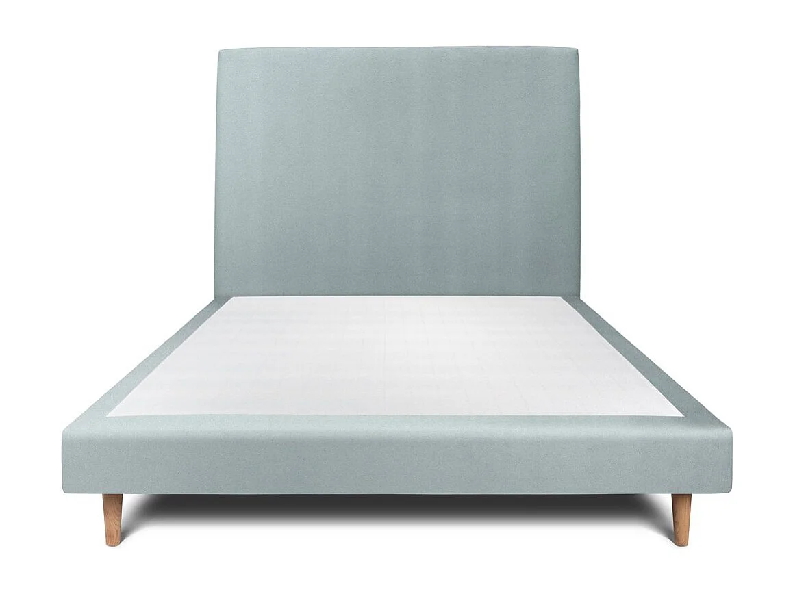 Lit 160x200cm avec tête de lit tapissier velours et sommier tapissier gris bleuté - Hauteur totale : 29cm