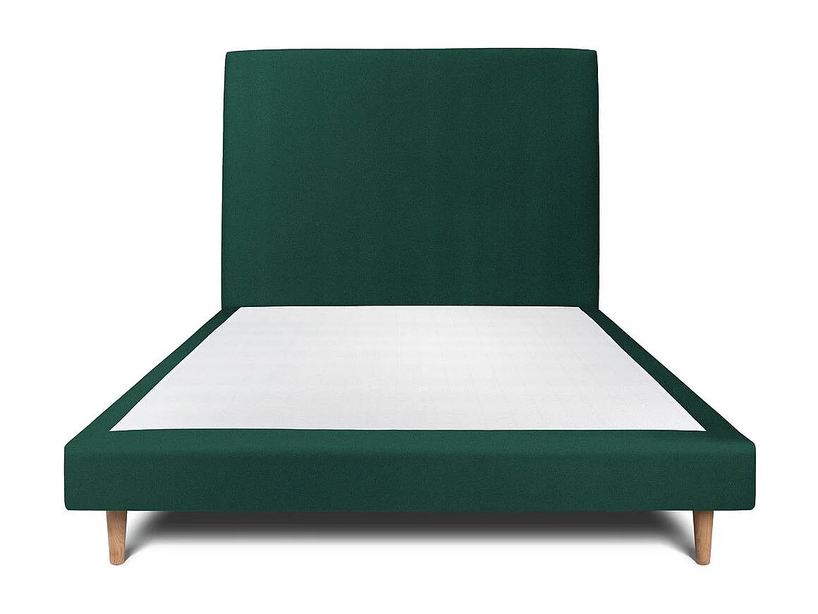 Lit 160x200cm avec tête de lit tapissier velours et sommier tapissier vert - Hauteur totale : 29cm