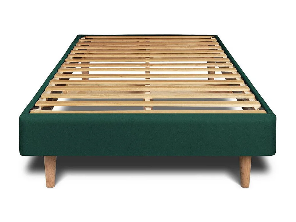 Lit 90x200cm avec tête de lit capitonnée velours et sommier kit vert - Hauteur totale : 29cm