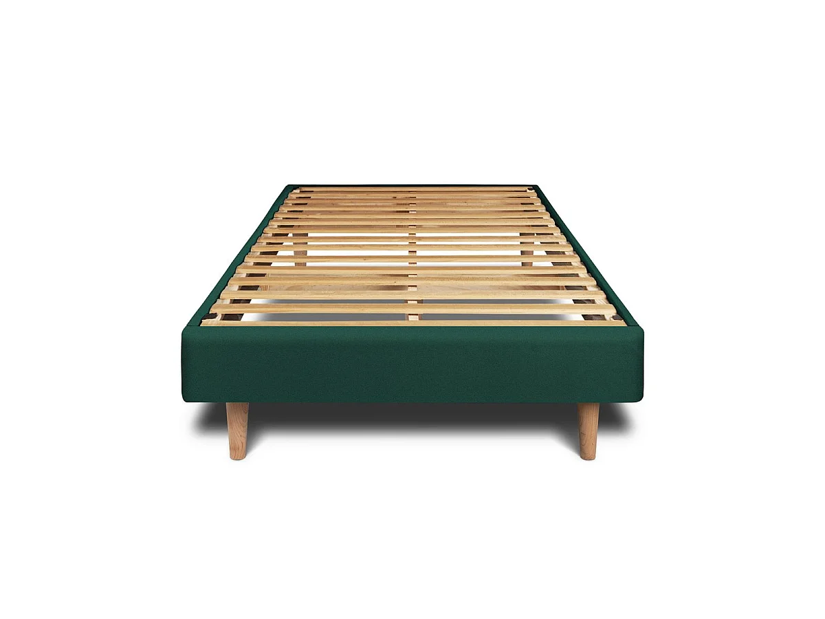 Lit 90x200cm avec tête de lit capitonnée velours et sommier kit vert - Hauteur totale : 29cm