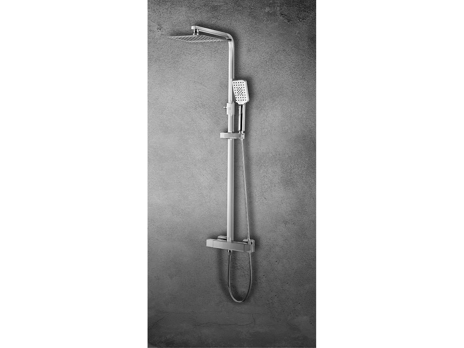 Set Colonna doccia termostatica in acciaio ed ottone completa di soffione slim doccino e flessibile, canna regolabile in altezza