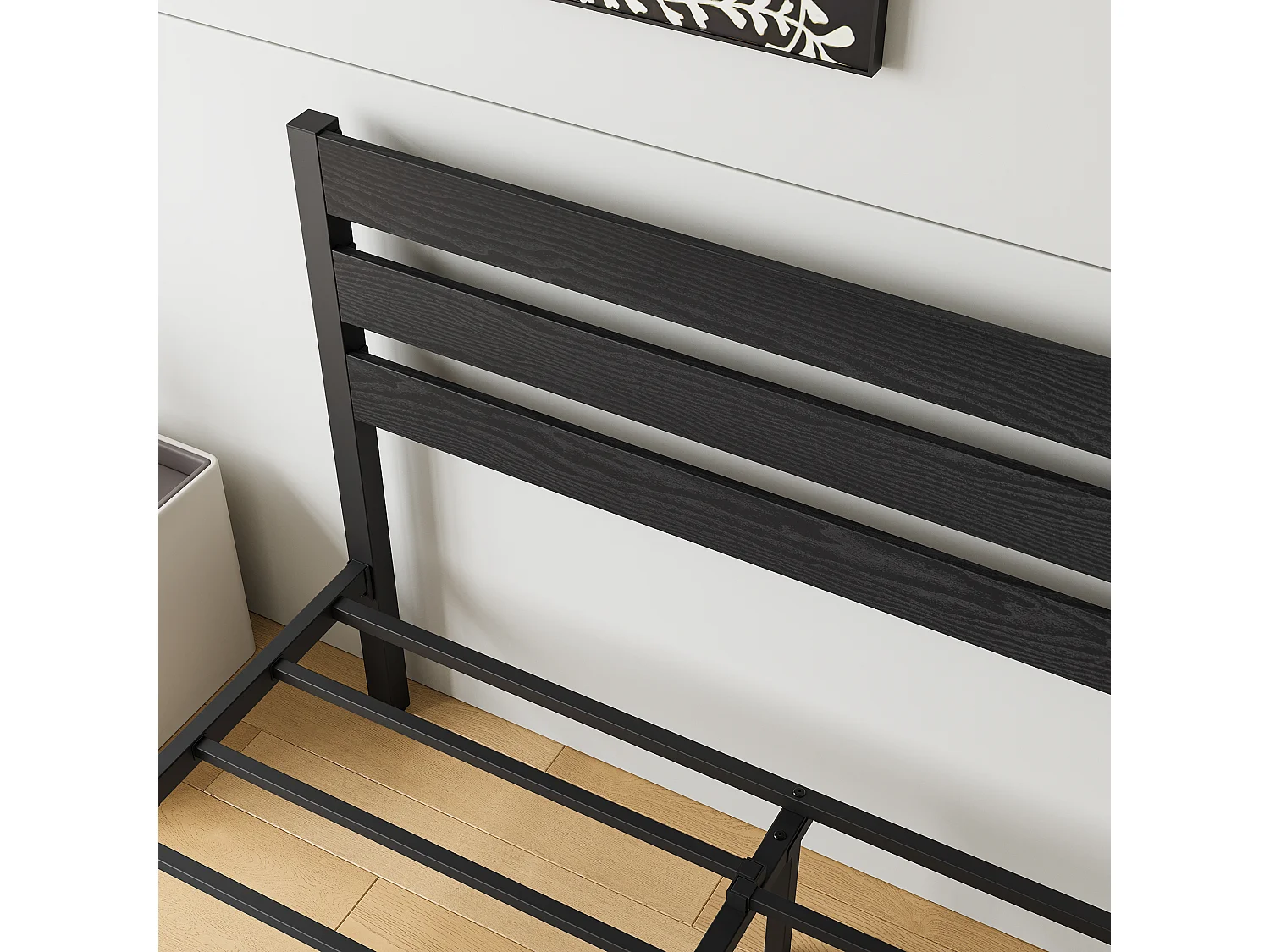 Lit Double Design Minimaliste 140x200 cm - Bois et Métal Robuste - Lit pour Chambre Ado - Noir - Sans Matelas