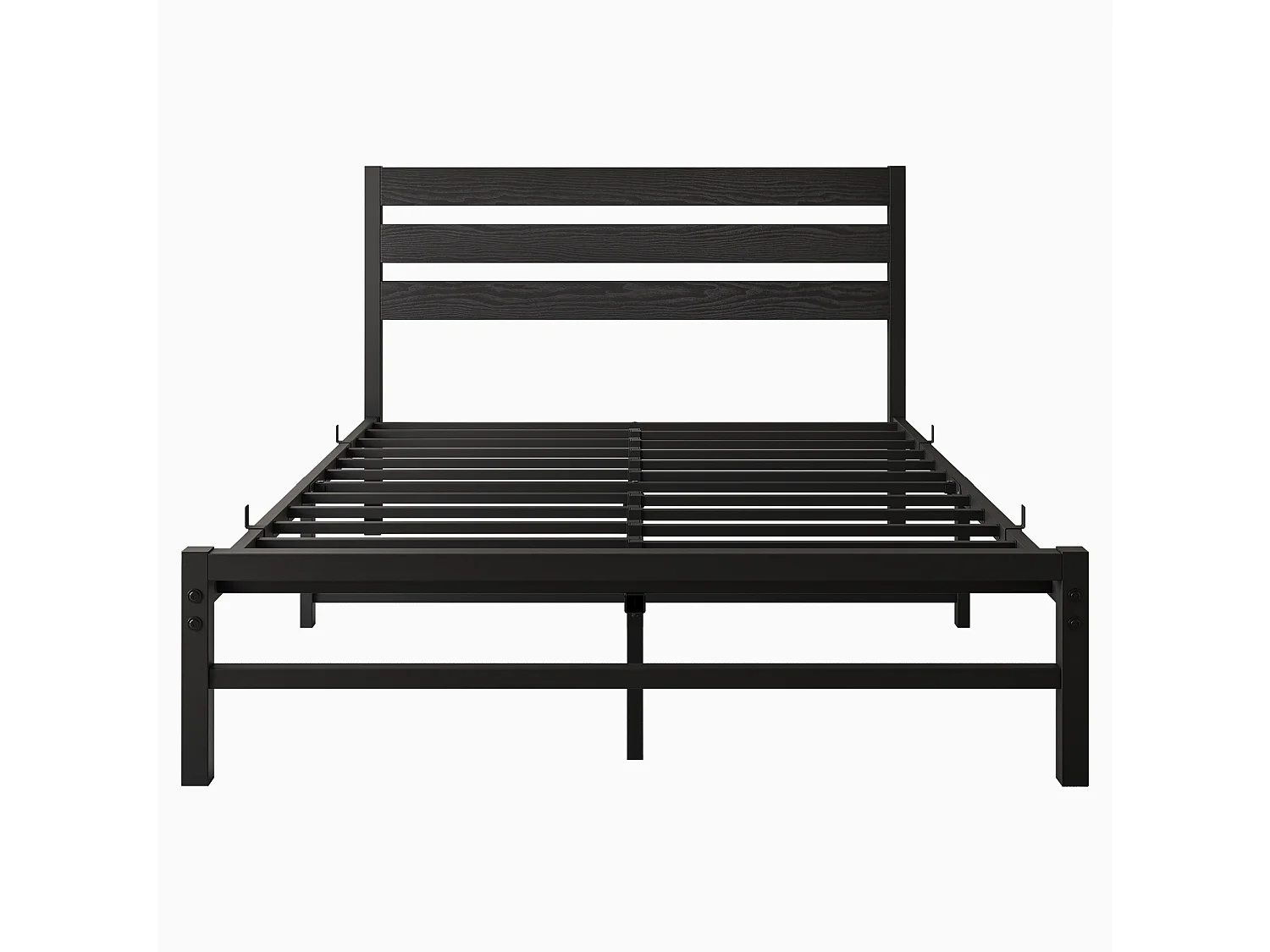 Lit Double Design Minimaliste 140x200 cm - Bois et Métal Robuste - Lit pour Chambre Ado - Noir - Sans Matelas