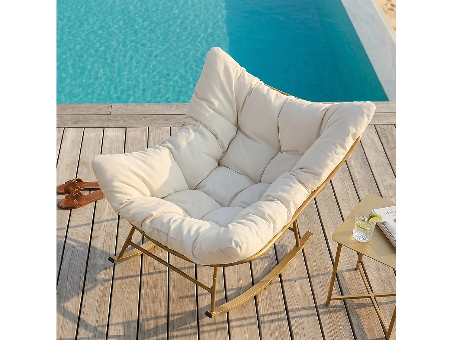 Fauteuil à bascule d'intérieur et d'extérieur beige QUITO