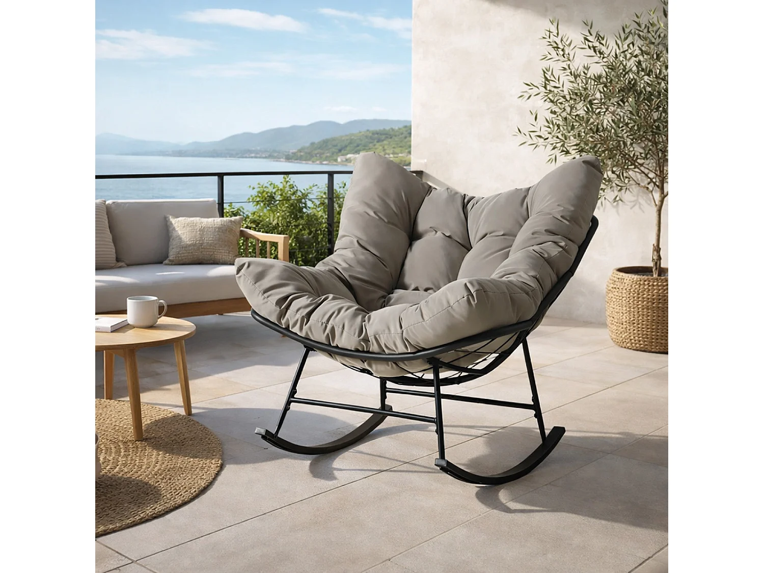 Fauteuil à bascule d'intérieur et d'extérieur gris QUITO