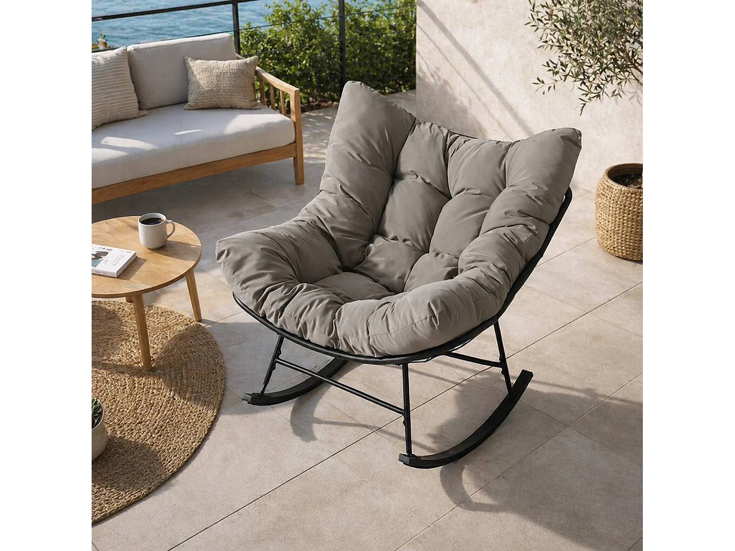 Fauteuil à bascule d'intérieur et d'extérieur gris QUITO