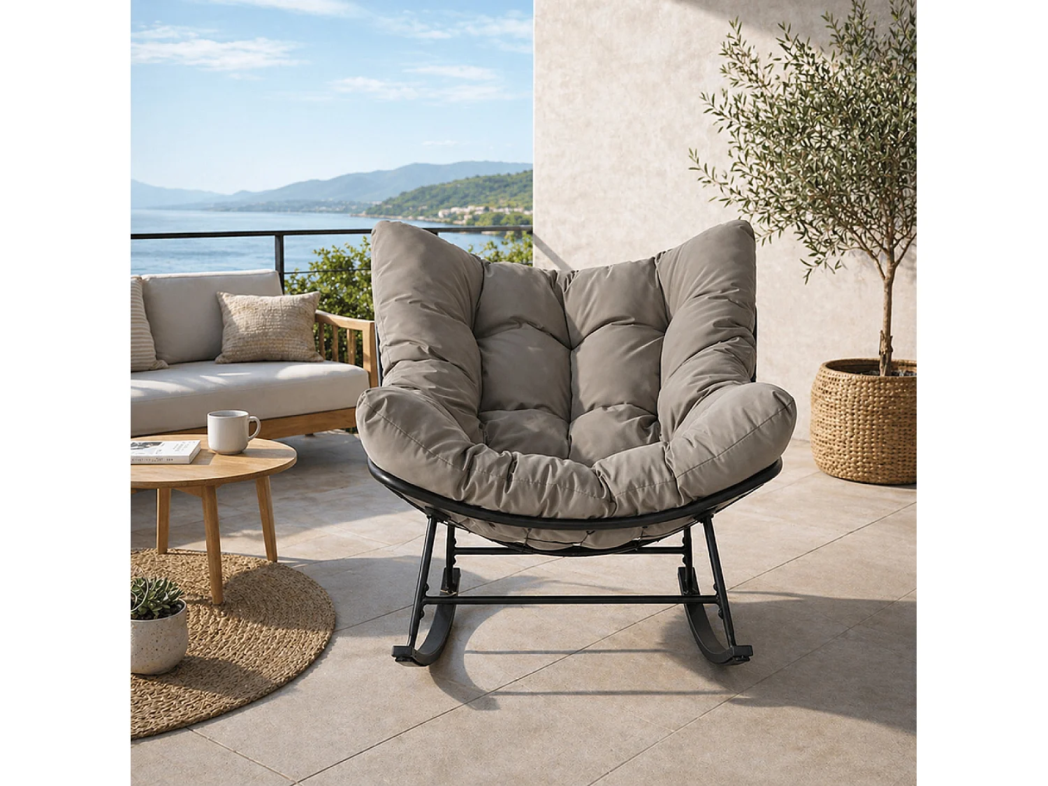 Fauteuil à bascule d'intérieur et d'extérieur gris QUITO