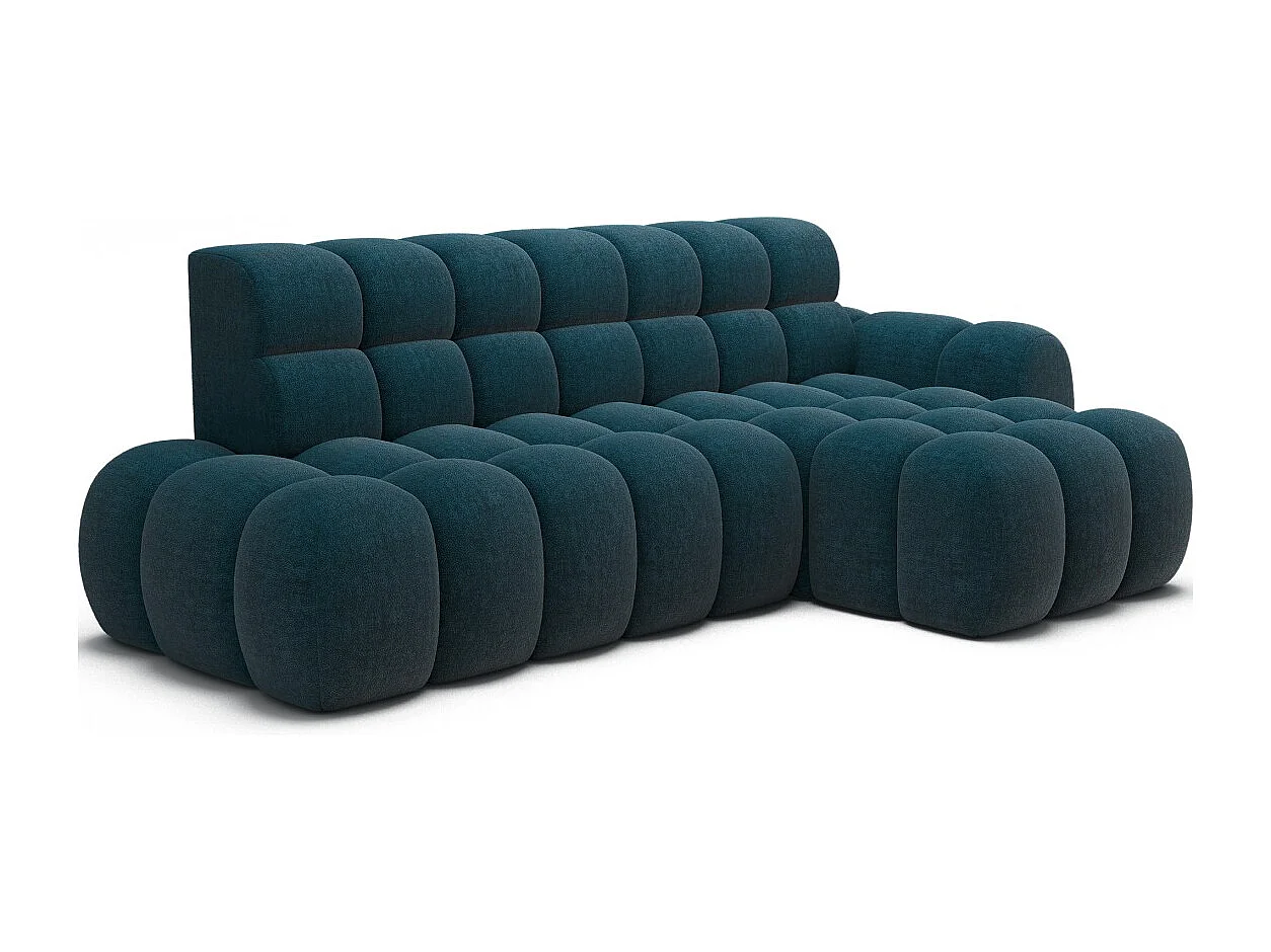 Canapé d'angle convertible BULLA 3 places bleu angle gauche – tissu bouclette avec extension d'assise électrique