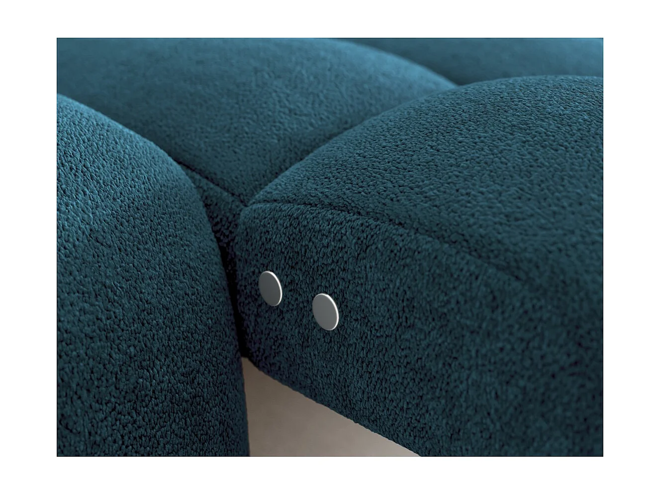 Canapé d'angle convertible BULLA 3 places bleu angle gauche – tissu bouclette avec extension d'assise électrique