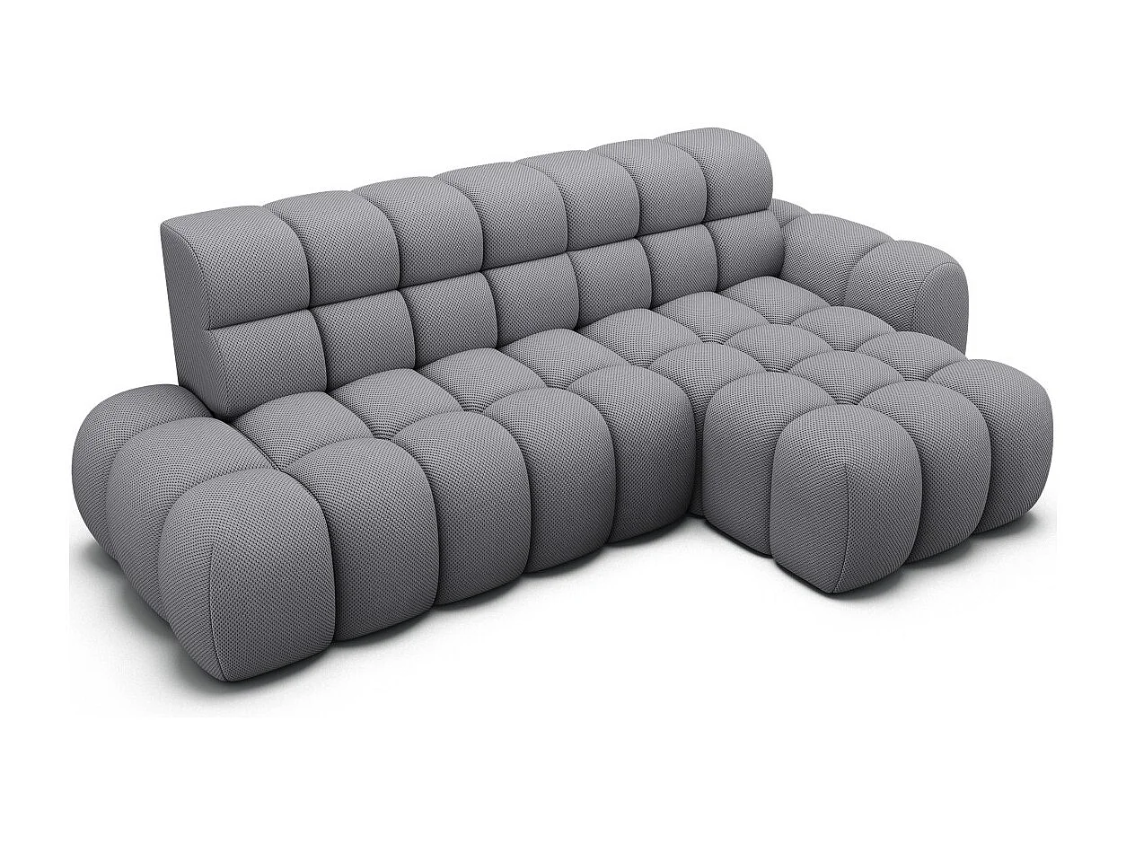 Canapé d'angle convertible BULLA 3 places gris angle droit – tissu nid d'abeille avec extension d'assise électrique
