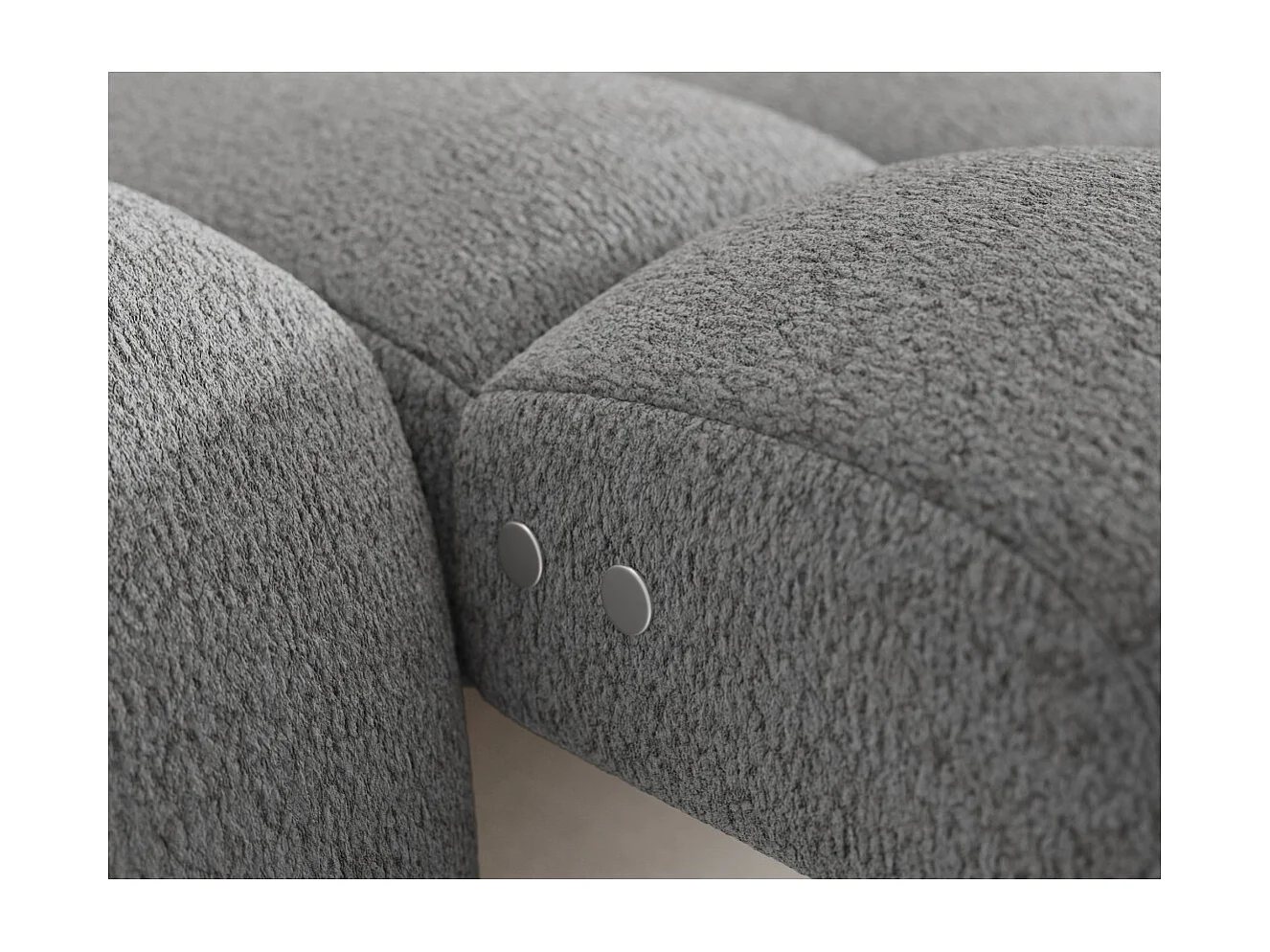Canapé d'angle convertible BULLA 3 places gris angle droit – tissu bouclette avec extension d'assise électrique