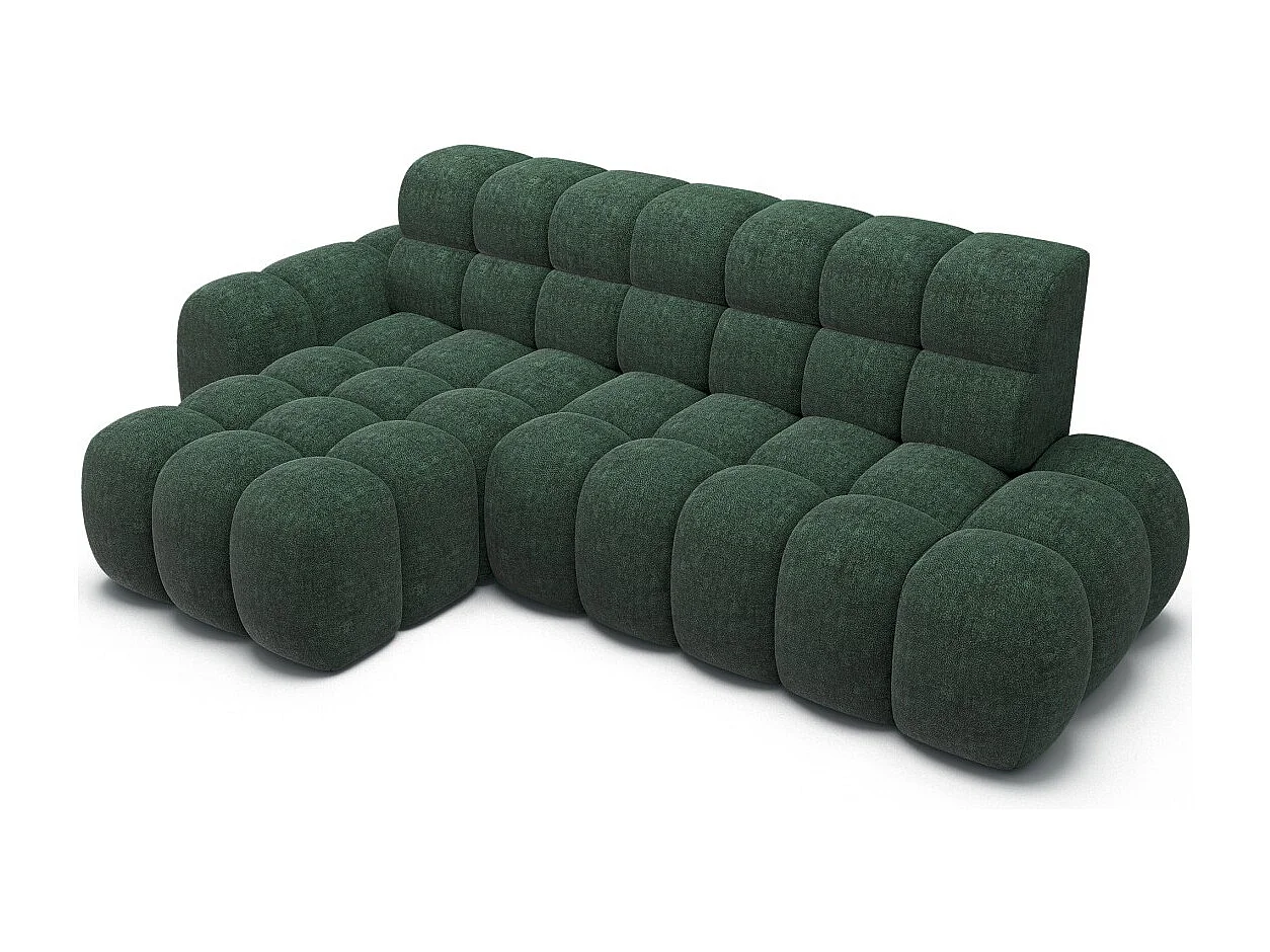 Canapé d'angle convertible BULLA 3 places vert émeraude angle gauche – tissu bouclette avec extension d'assise électrique