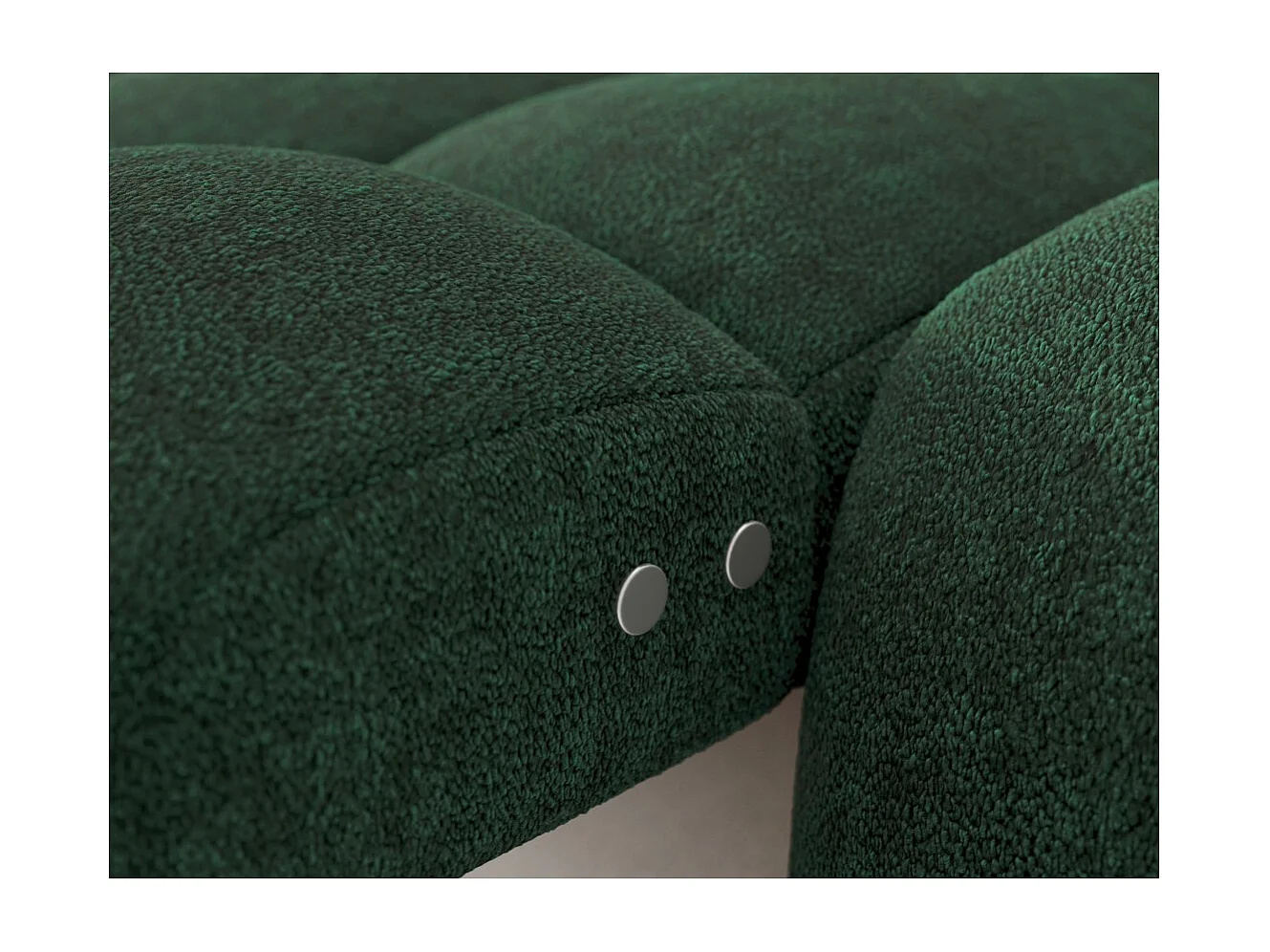 Canapé d'angle convertible BULLA 3 places vert émeraude angle gauche – tissu bouclette avec extension d'assise électrique