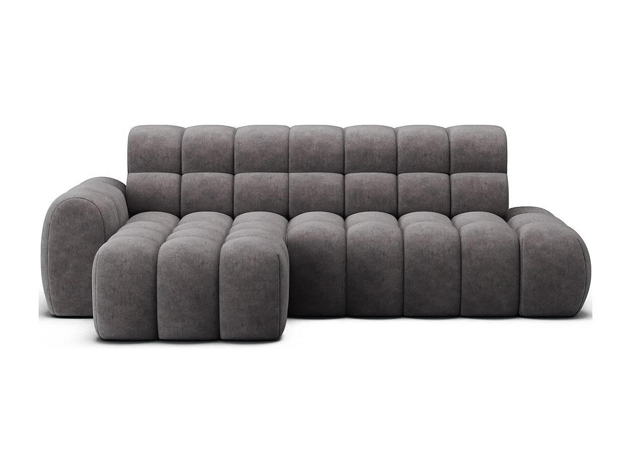 Canapé d'angle convertible BULLA 3 places gris – tissu effet alcantara avec extension d'assise électrique