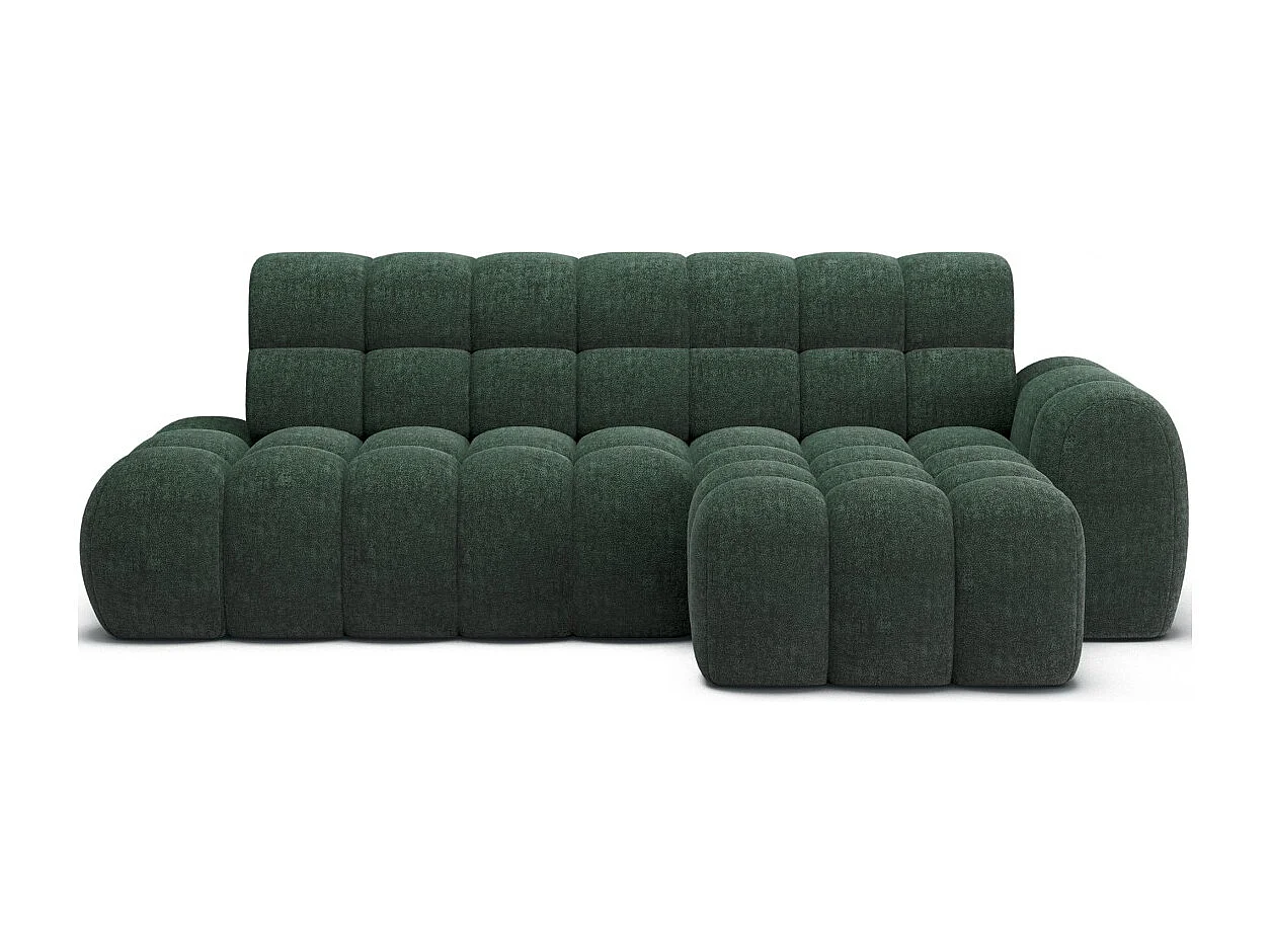 Canapé d'angle convertible BULLA 3 places vert angle droit – tissu bouclette avec extension d'assise électrique