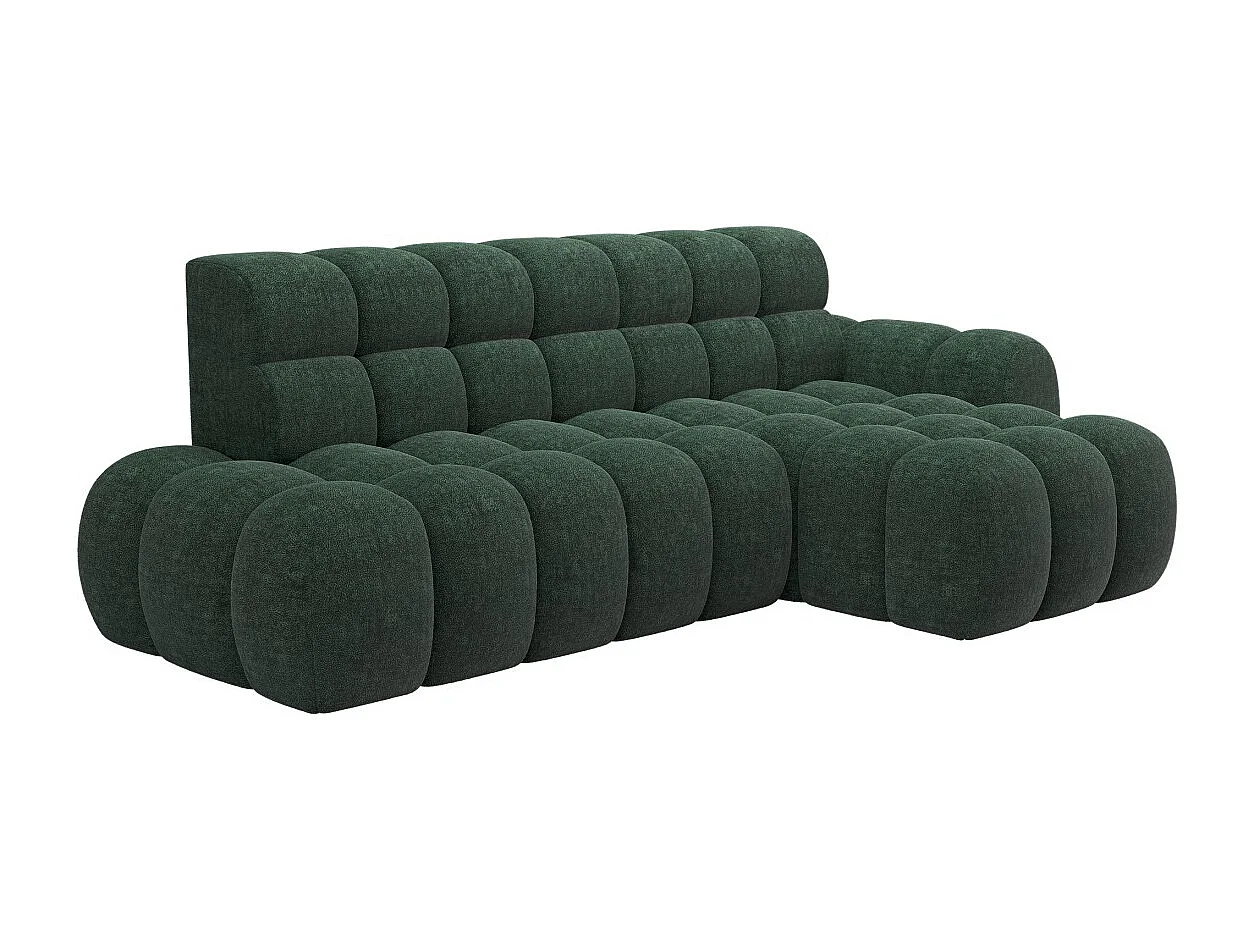 Canapé d'angle convertible BULLA 3 places vert angle droit – tissu bouclette avec extension d'assise électrique