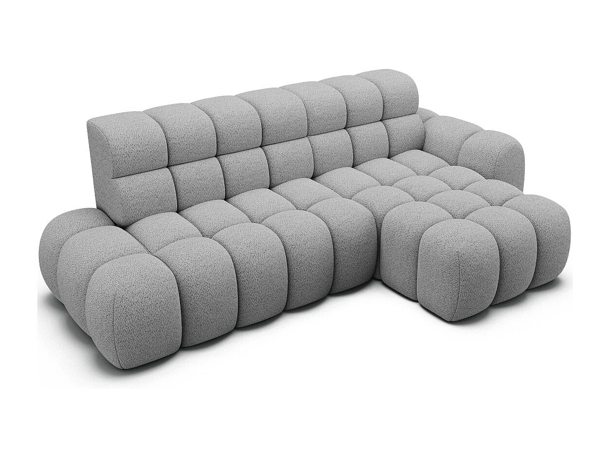 Canapé d'angle convertible BULLA 3 places gris – tissu bouclette avec extension d'assise électrique